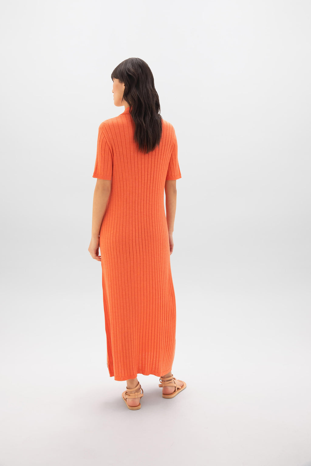 Johnstons of Elgin - Superfine Merino Ribbed Orange Polo Shirt Dress