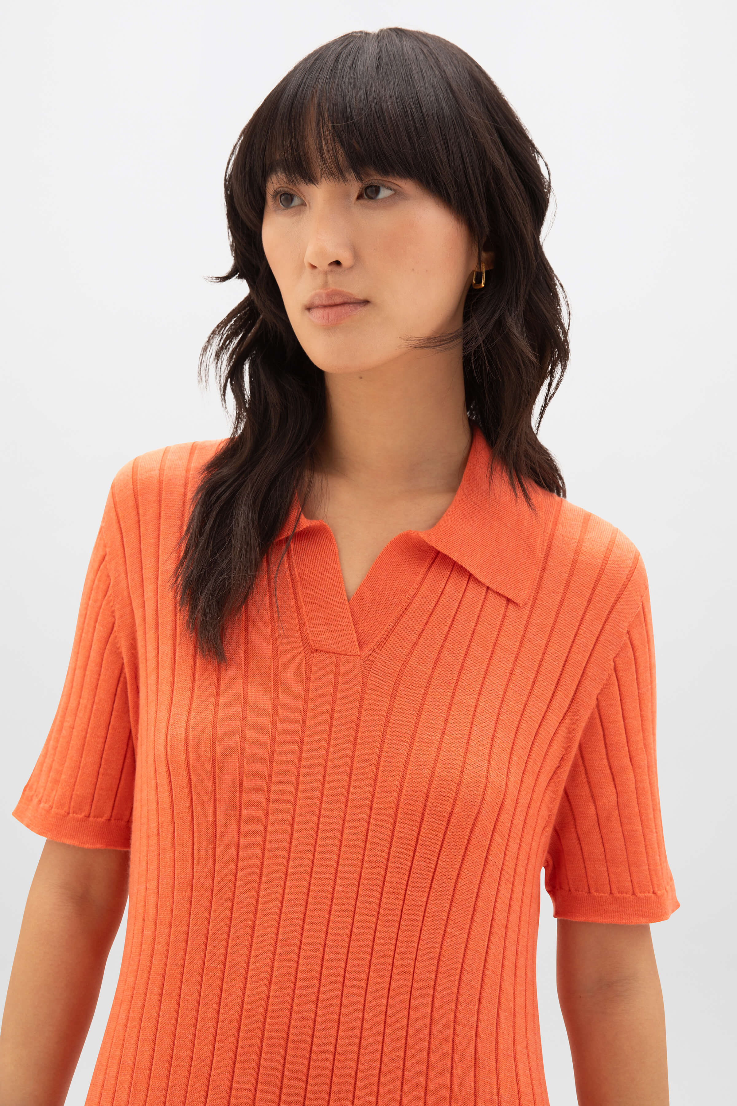Johnstons of Elgin - Superfine Merino Ribbed Orange Polo Shirt Dress