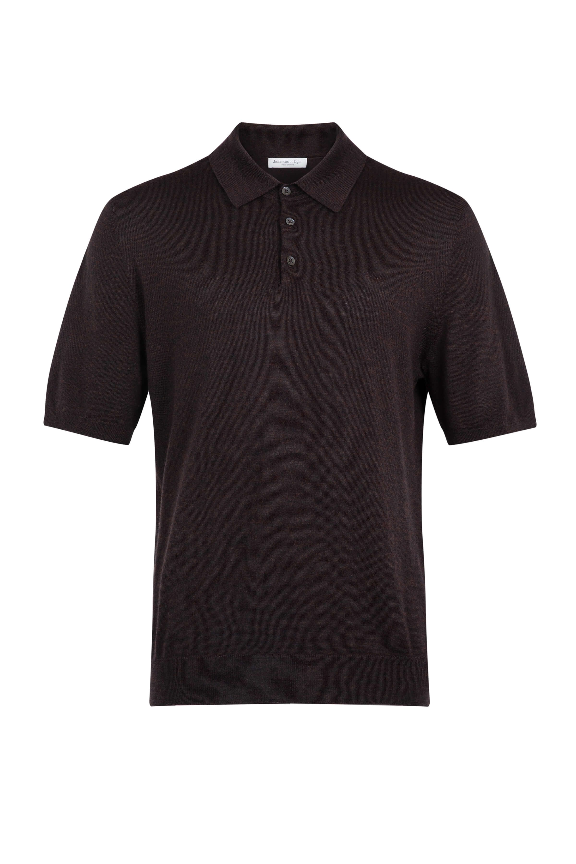 Johnstons of Elgin - Superfine Merino Dark Brown Polo Shirt