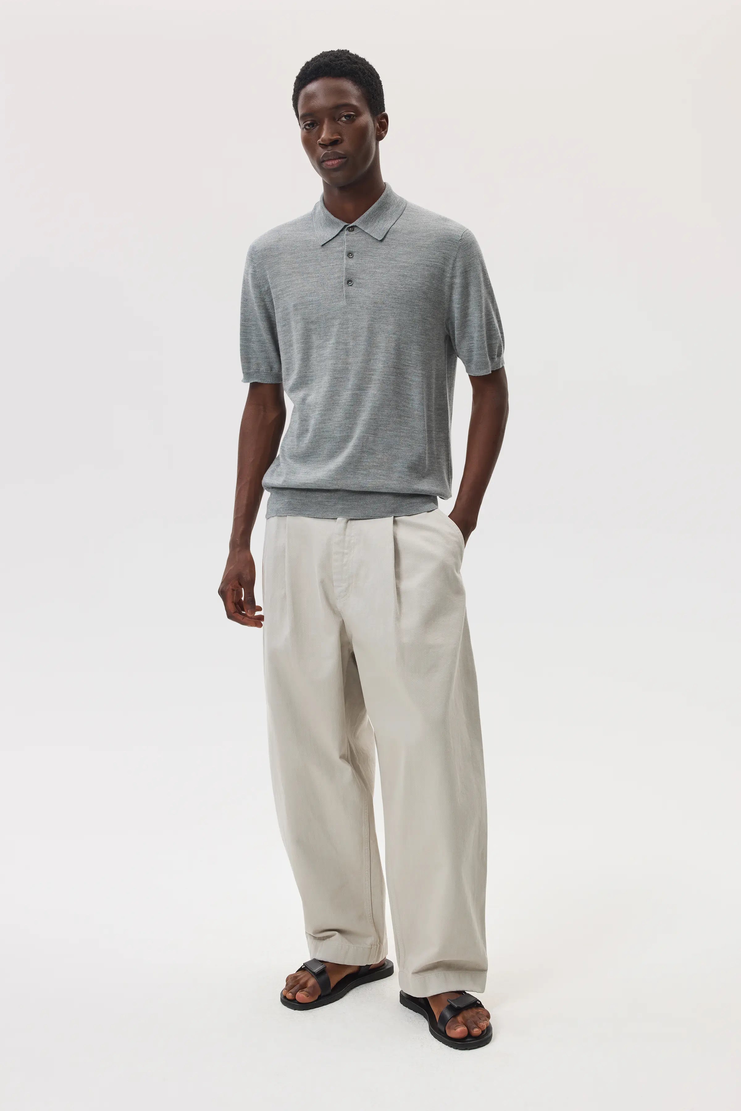 Johnstons of Elgin - Superfine Merino Light Grey Polo Shirt