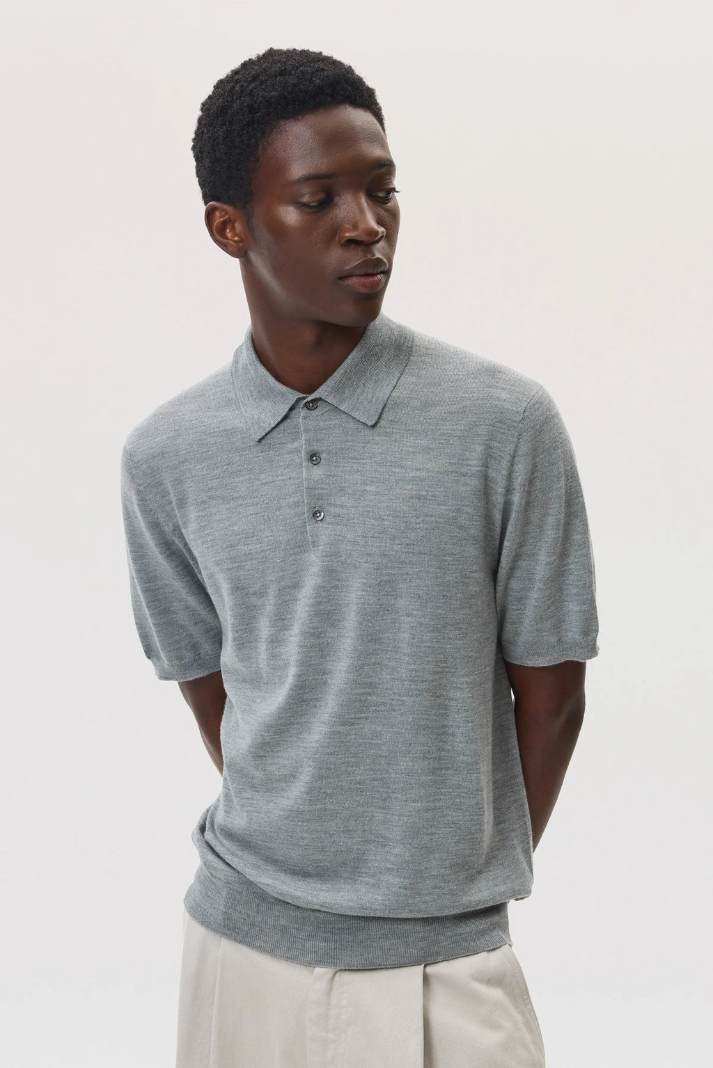 Johnstons of Elgin - Superfine Merino Light Grey Polo Shirt