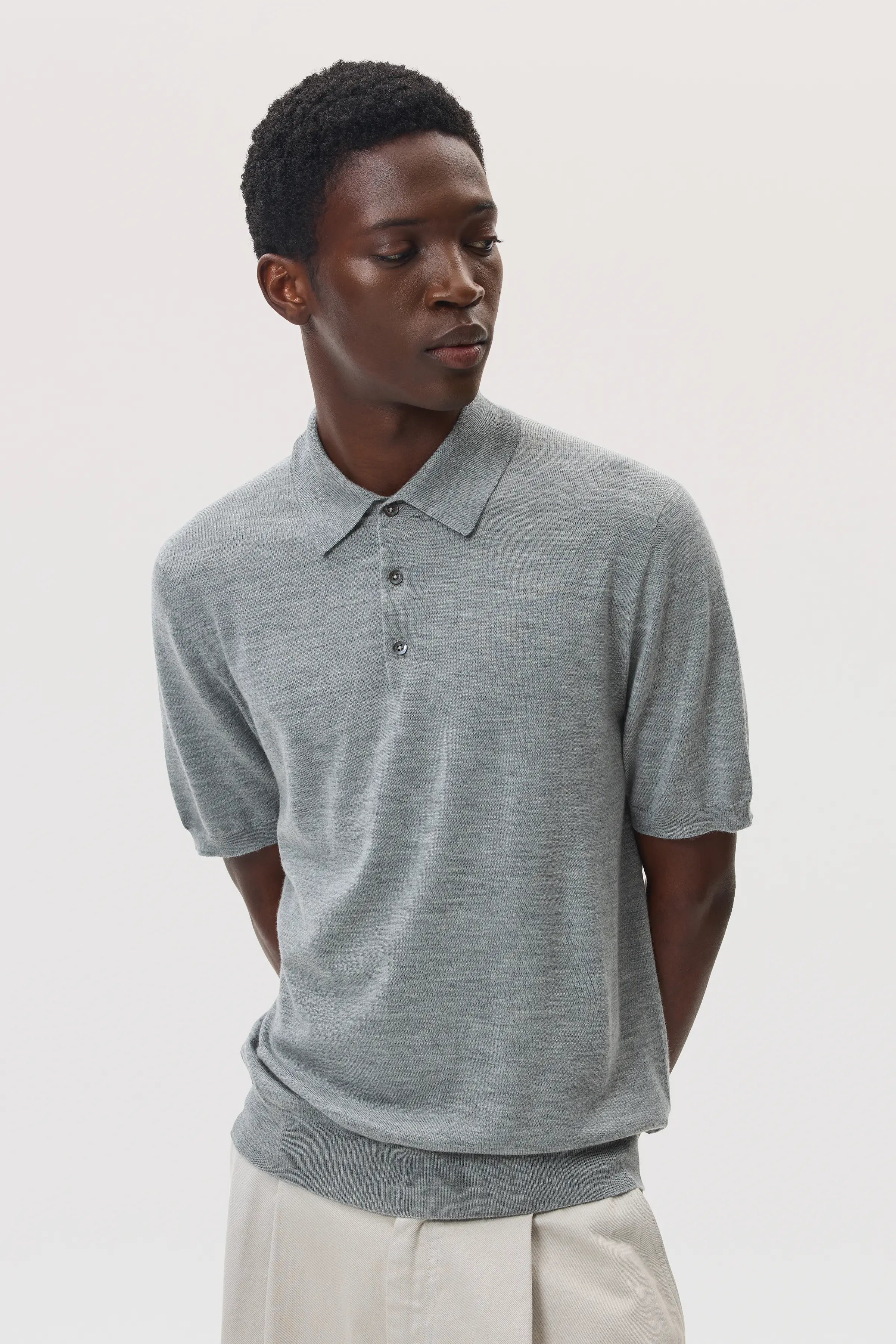 Johnstons of Elgin - Superfine Merino Light Grey Polo Shirt