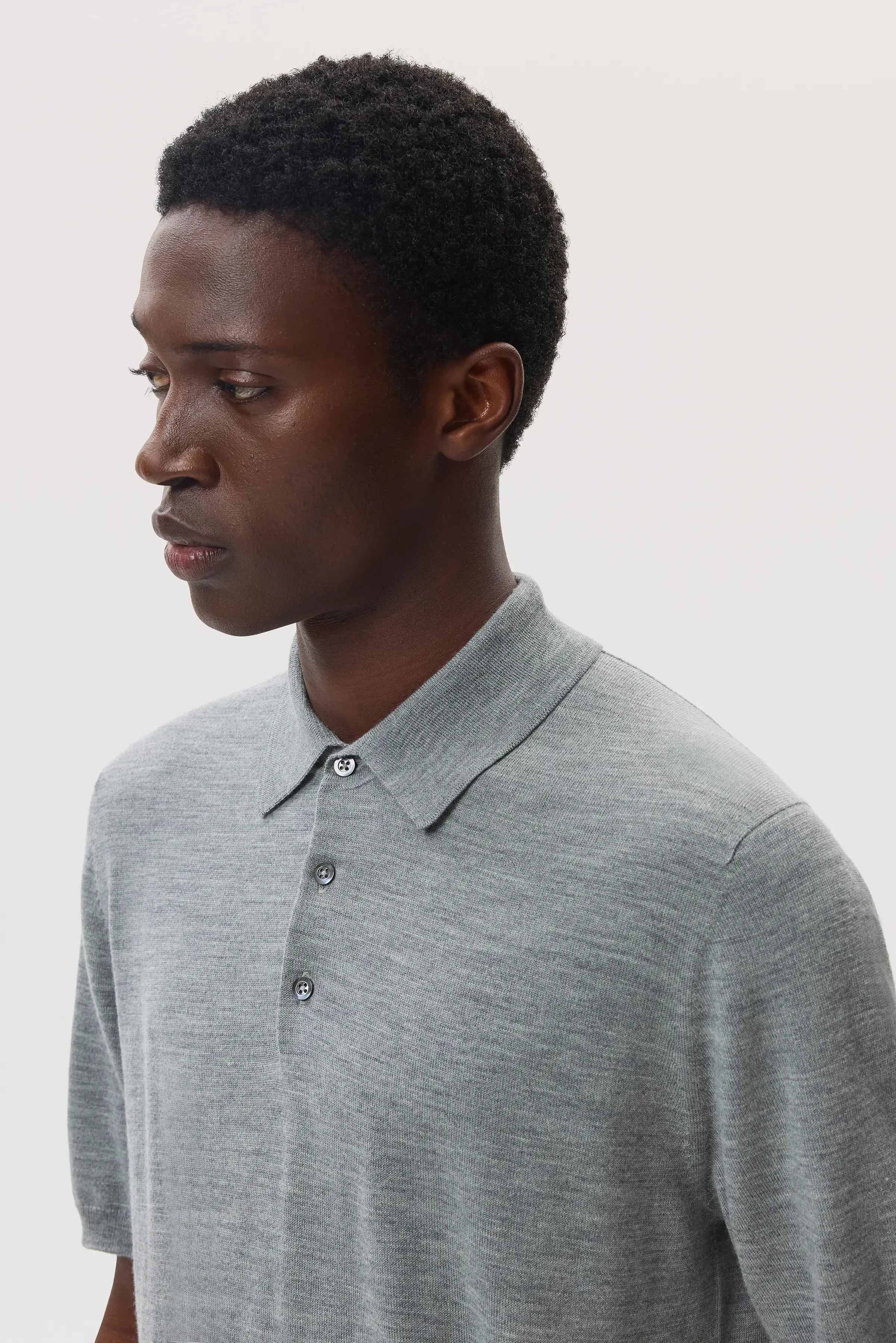 Johnstons of Elgin - Superfine Merino Light Grey Polo Shirt