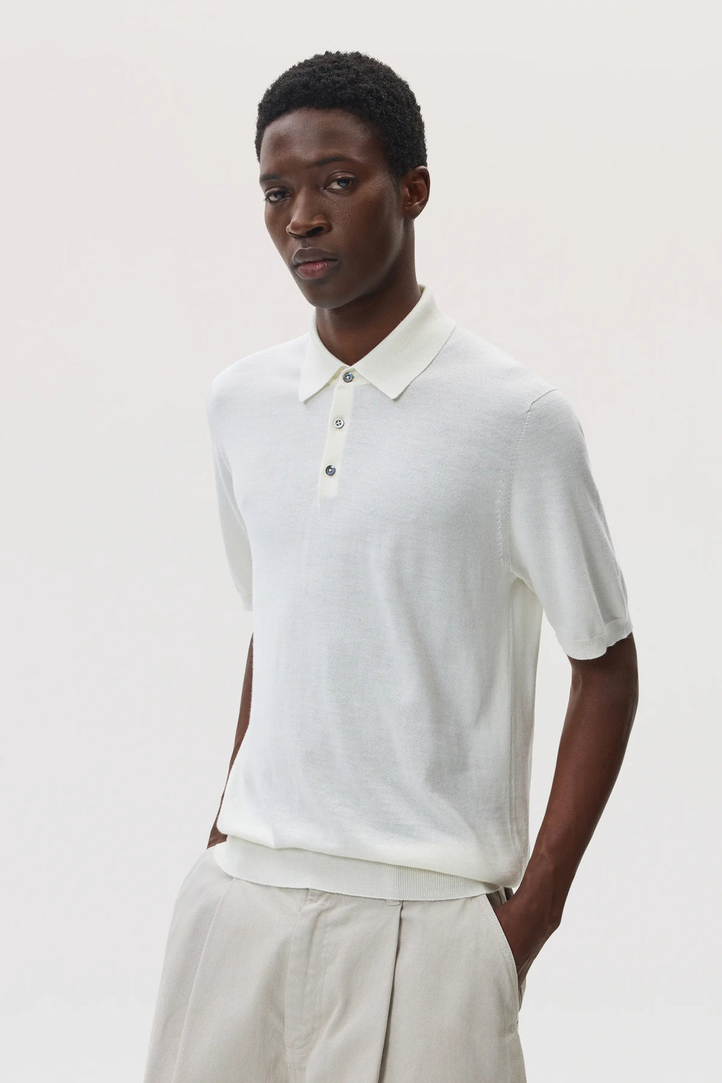Johnstons of Elgin - Superfine Merino White Polo Shirt