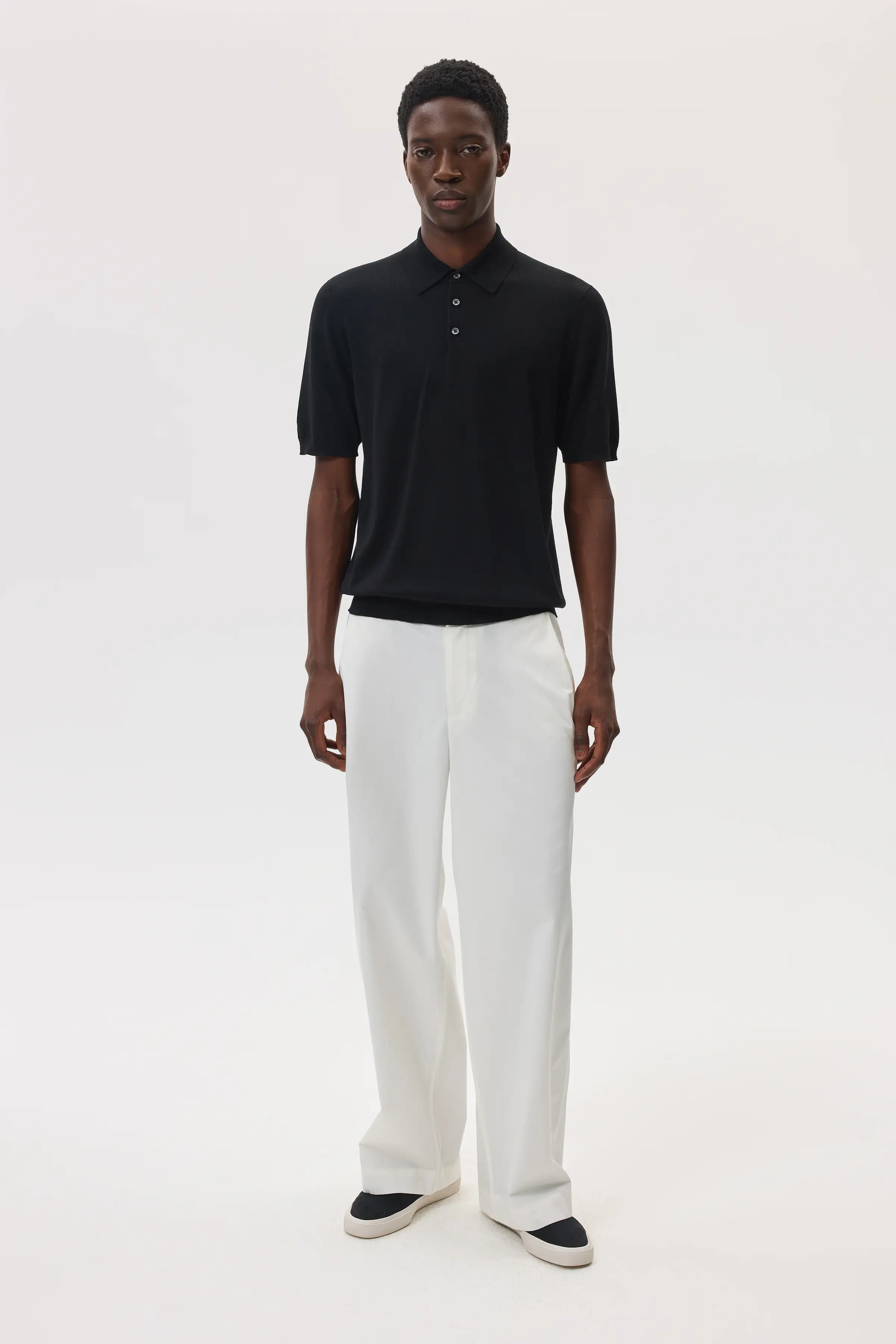 Johnstons of Elgin - Superfine Merino Black Polo Shirt