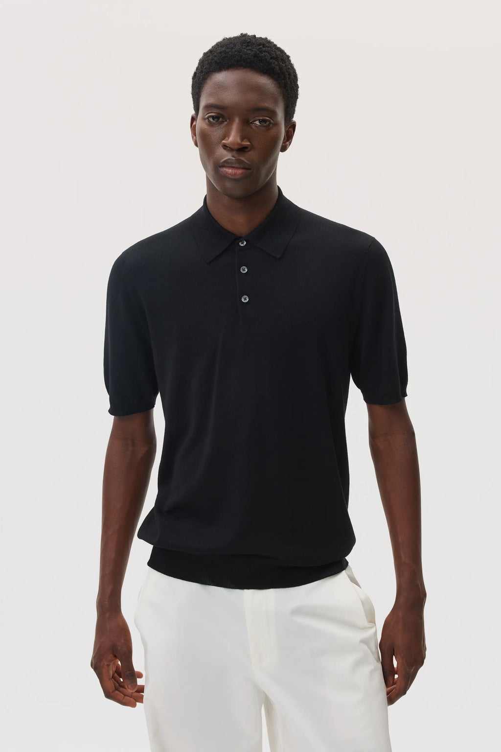 Johnstons of Elgin - Superfine Merino Black Polo Shirt