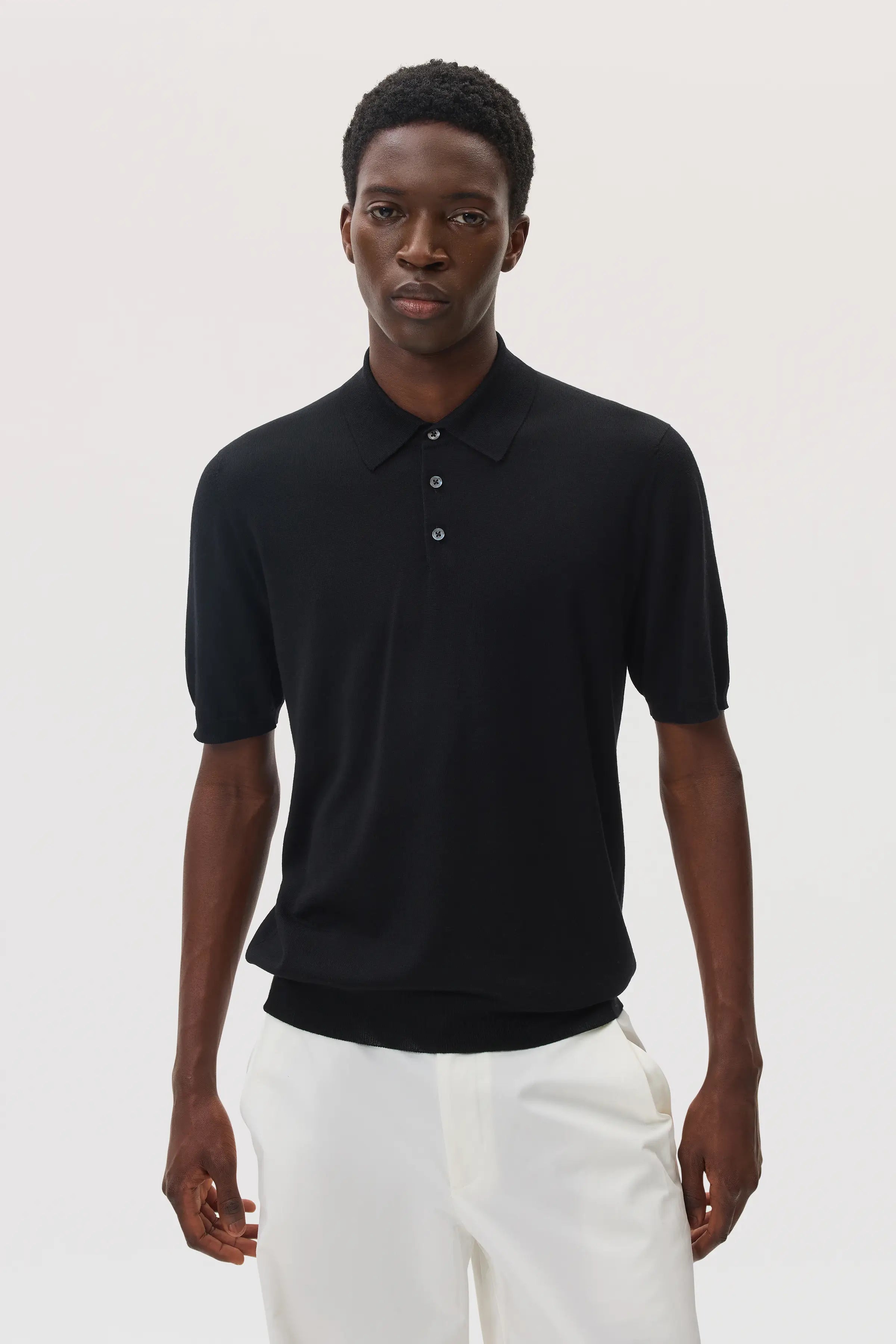 Johnstons of Elgin - Superfine Merino Black Polo Shirt