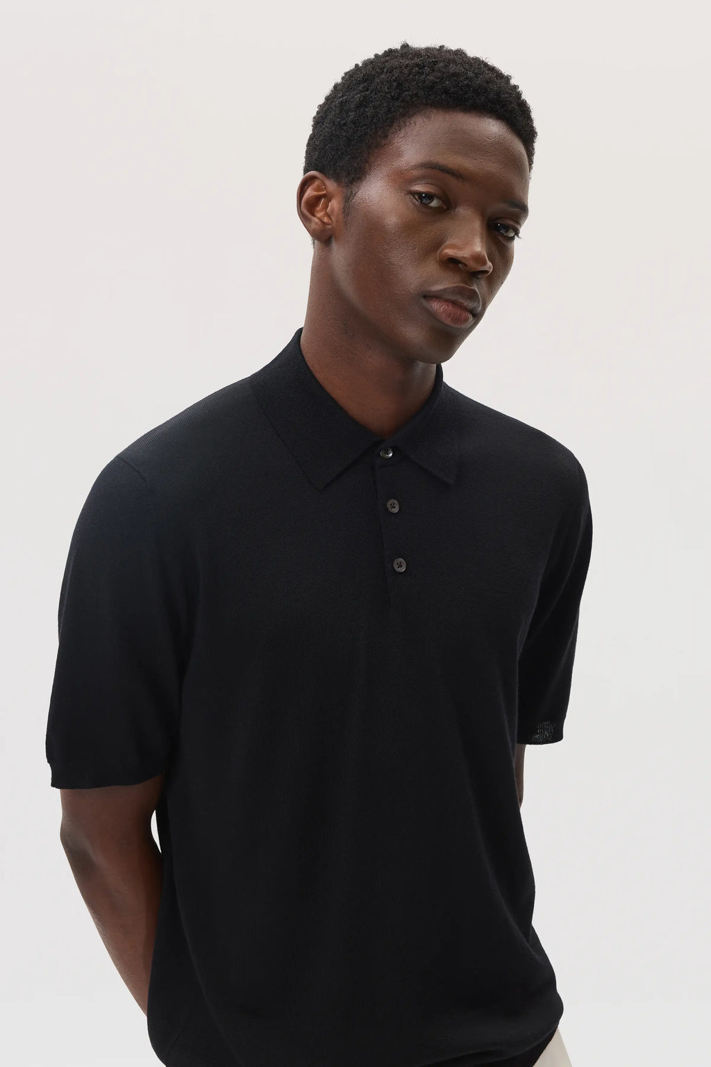 Johnstons of Elgin - Superfine Merino Black Polo Shirt