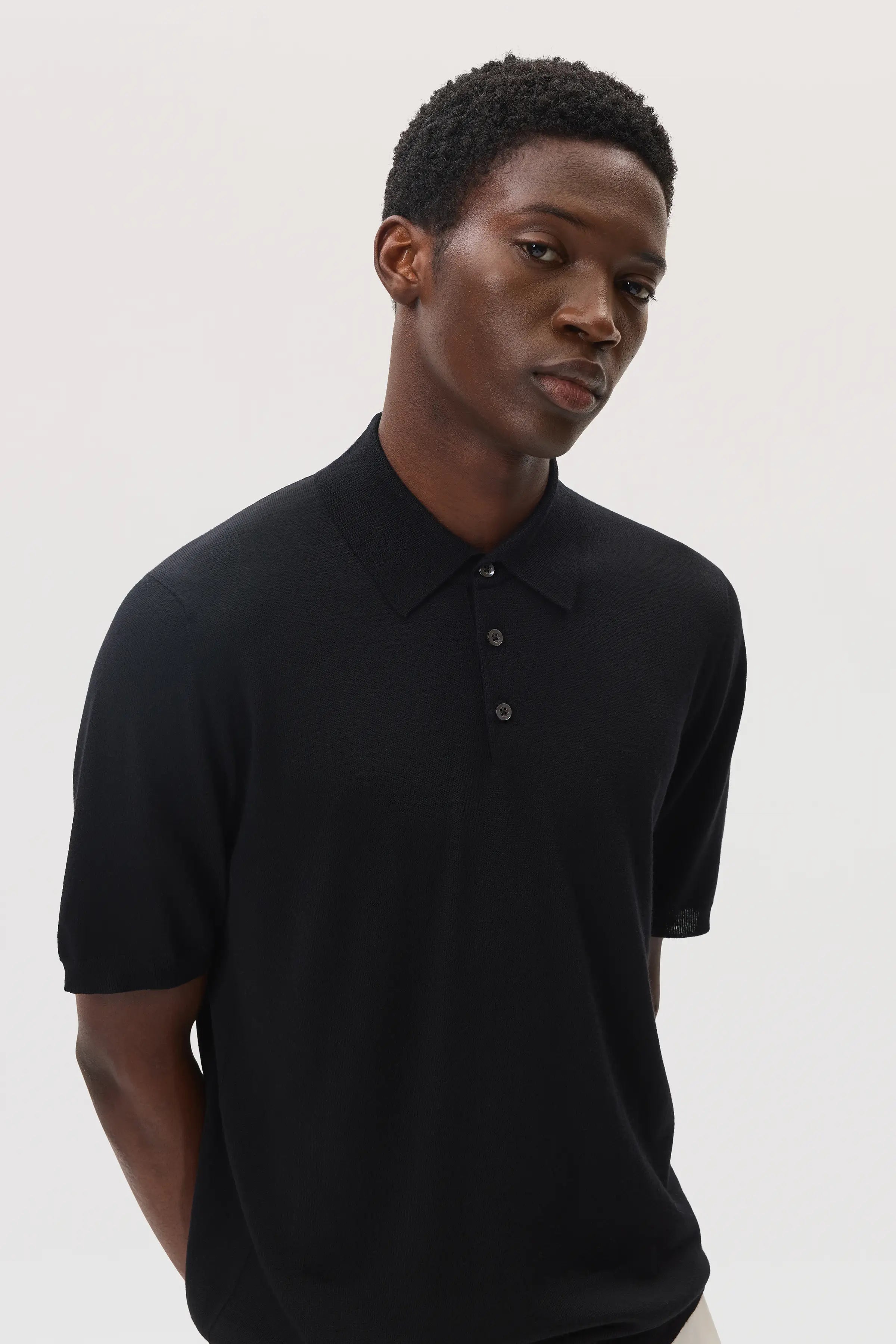 Johnstons of Elgin - Superfine Merino Black Polo Shirt
