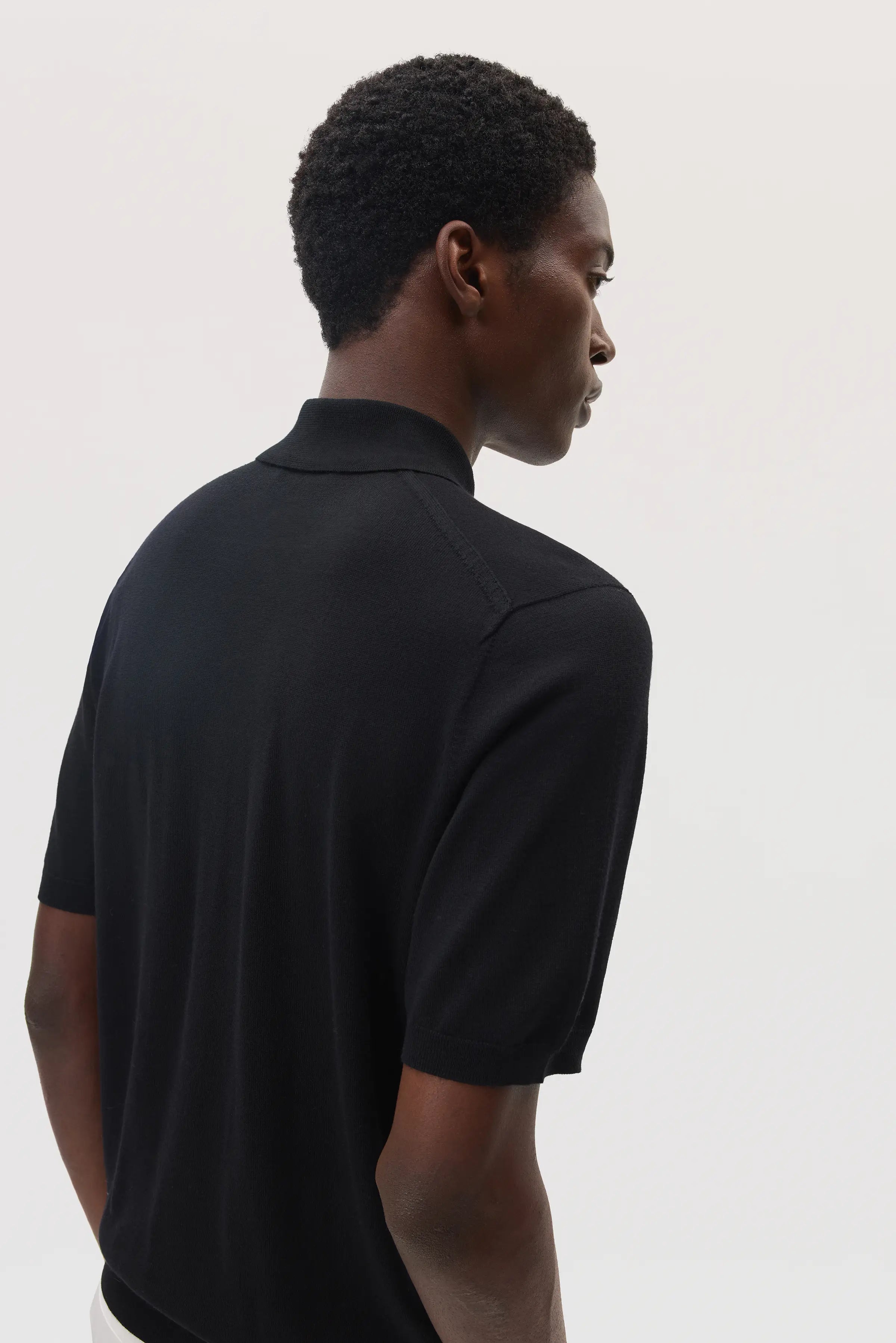 Johnstons of Elgin - Superfine Merino Black Polo Shirt
