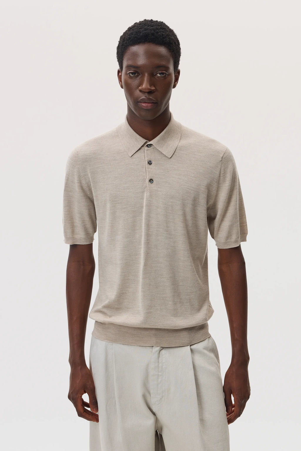 Johnstons of Elgin - Superfine Merino Natural Polo Shirt
