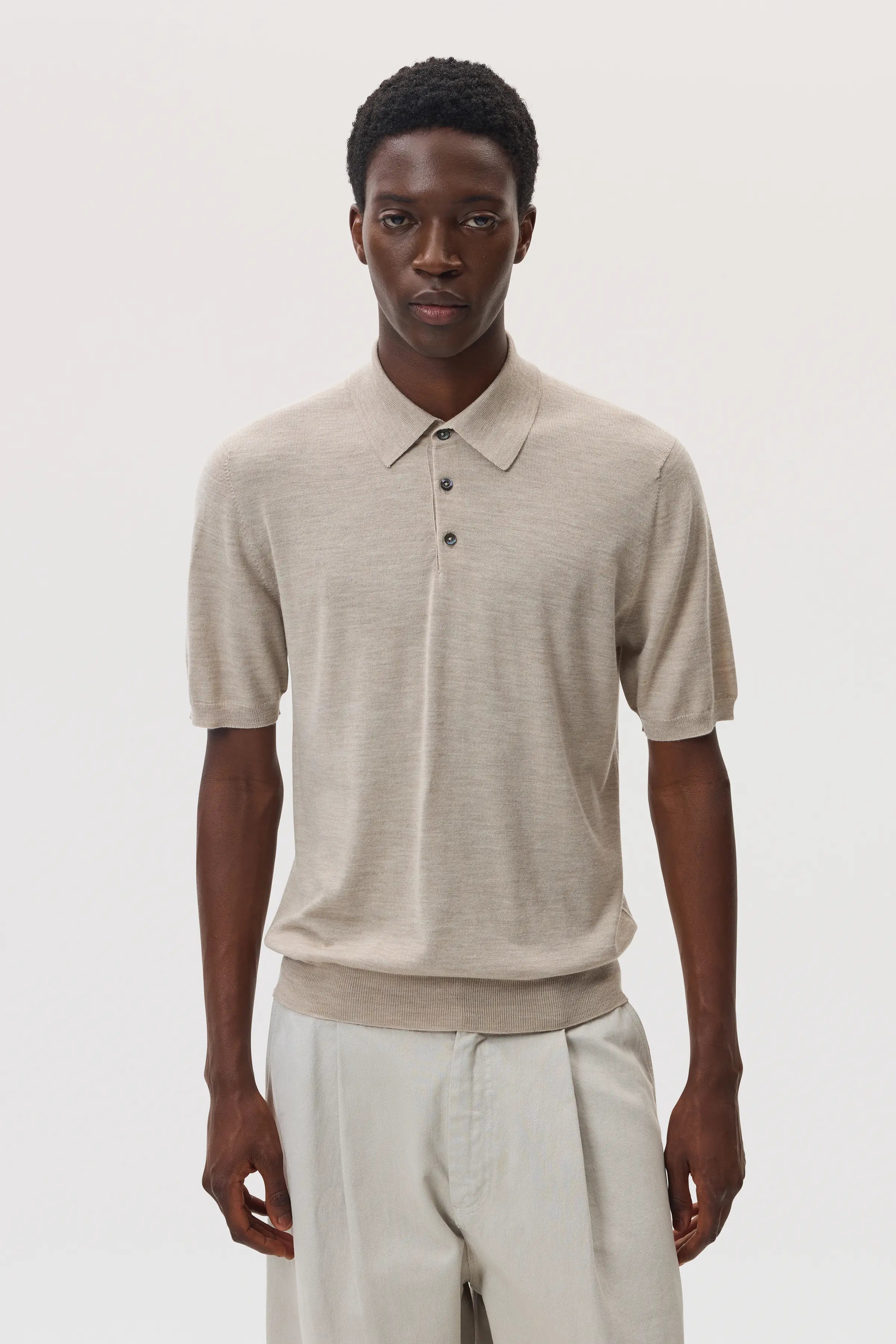 Johnstons of Elgin - Superfine Merino Natural Polo Shirt