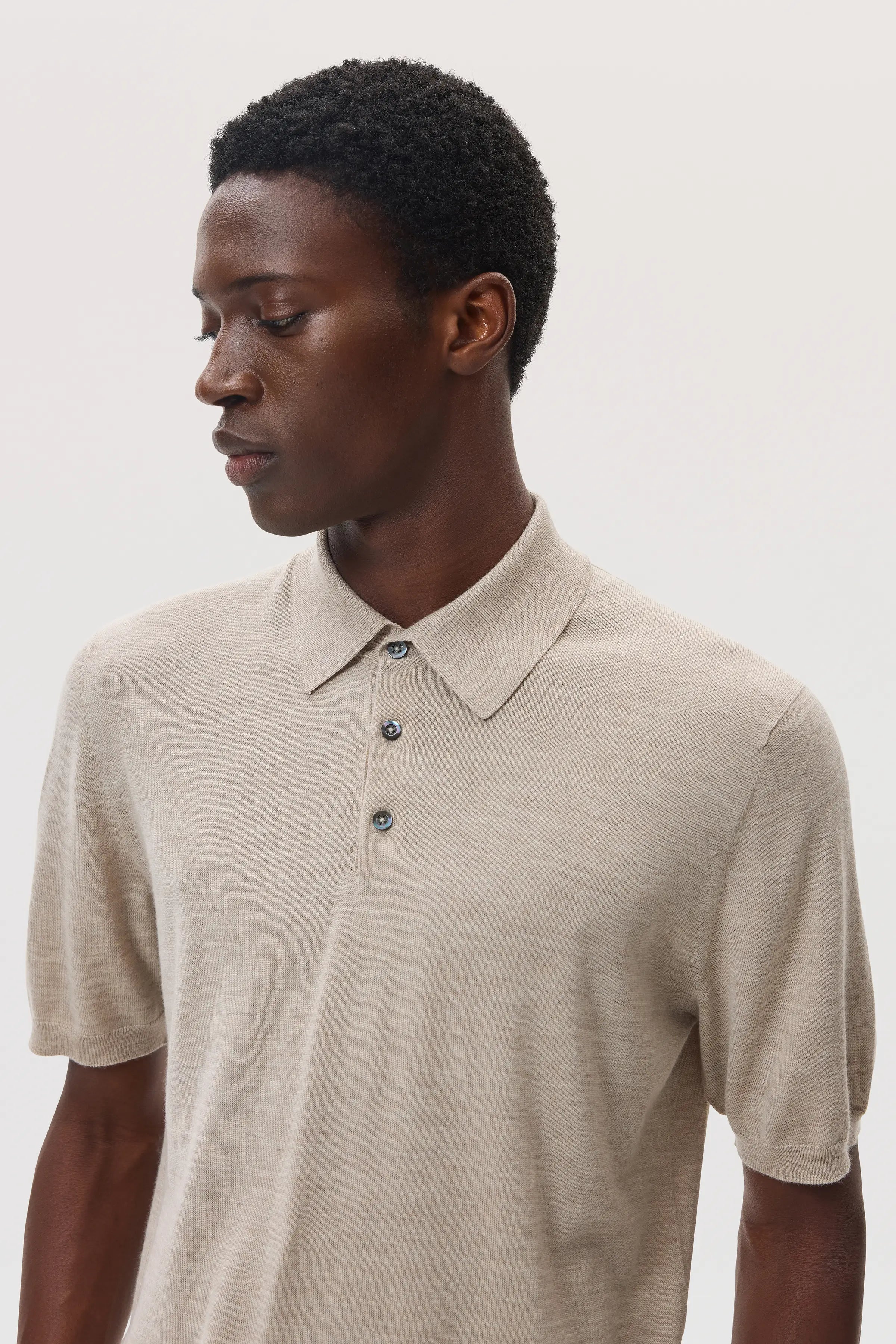 Johnstons of Elgin - Superfine Merino Natural Polo Shirt