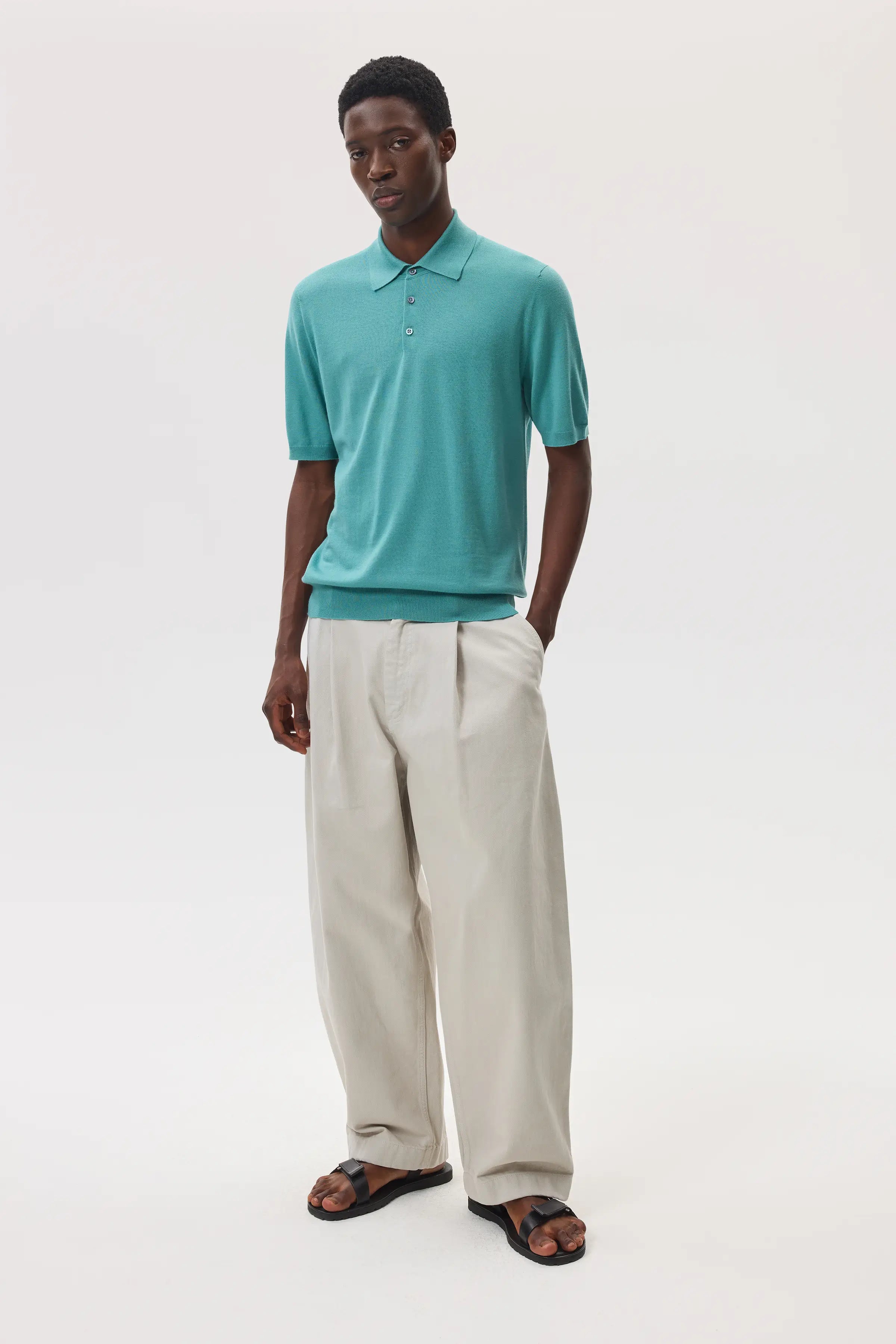 Johnstons of Elgin - Superfine Merino Green Polo Shirt