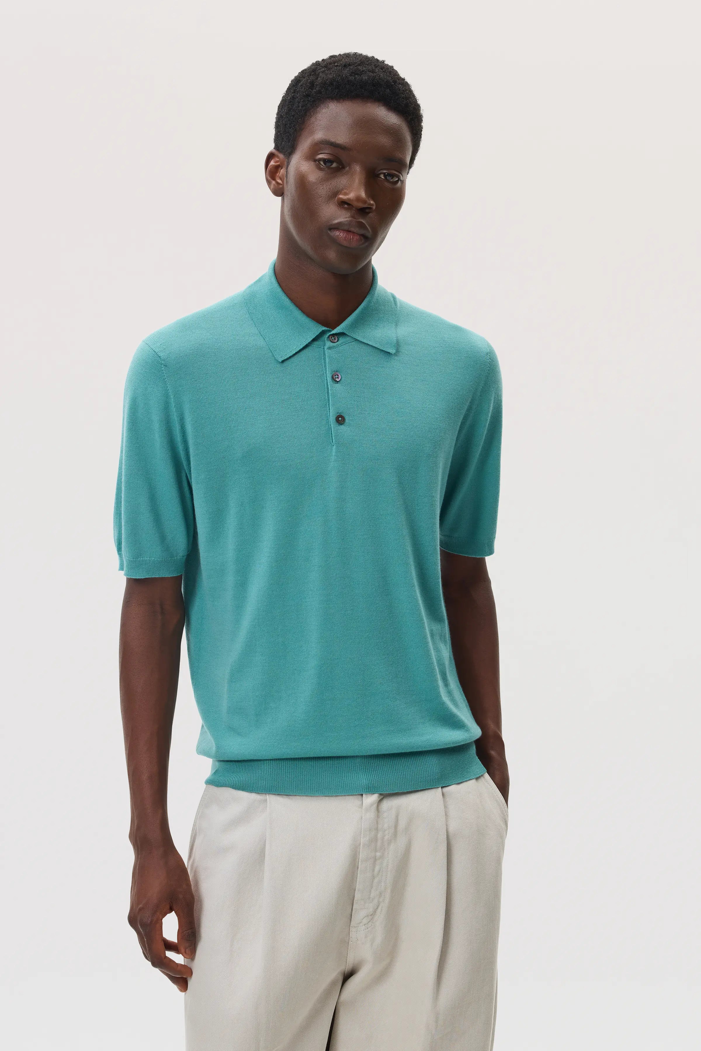 Johnstons of Elgin - Superfine Merino Green Polo Shirt