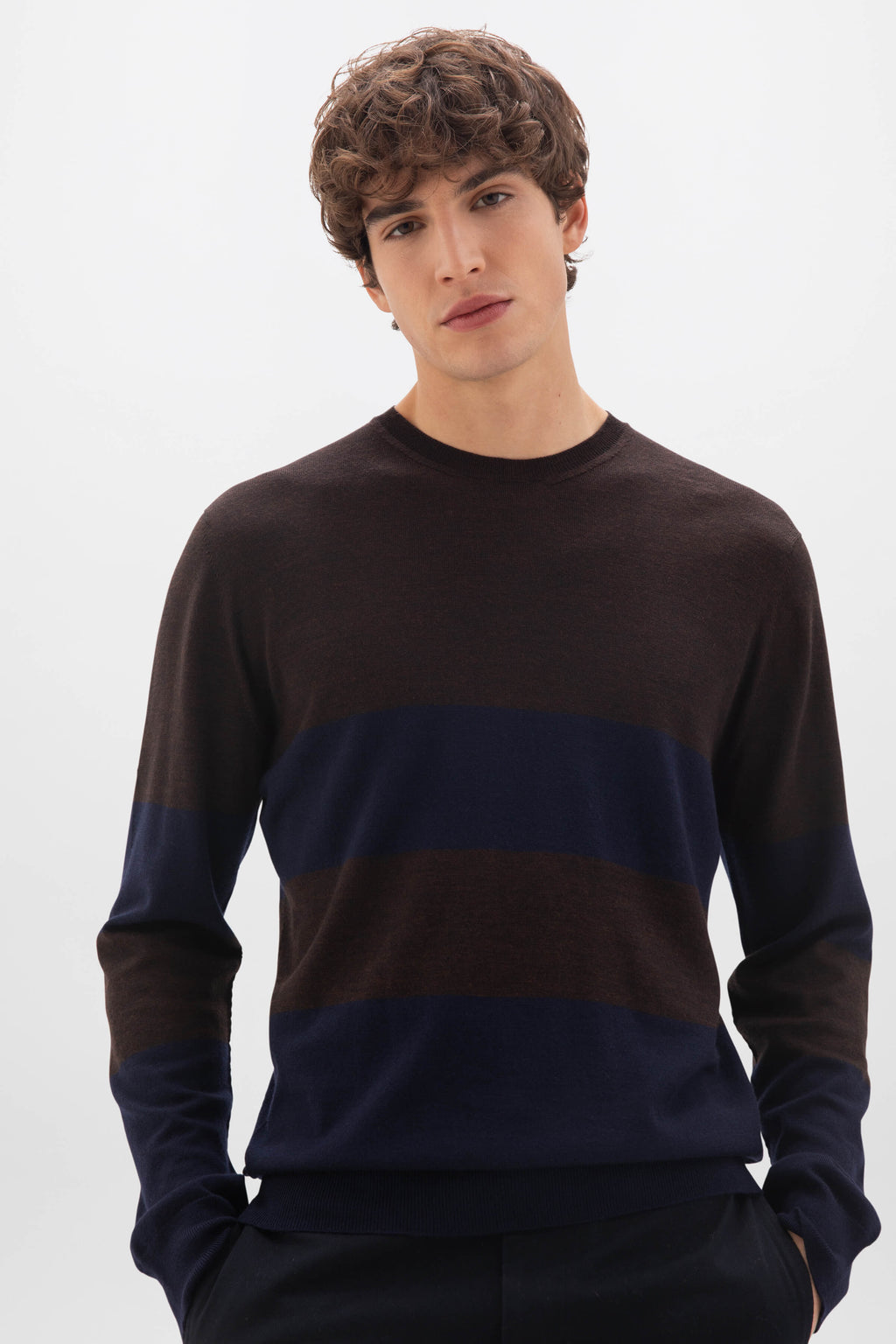 Johnstons of Elgin - Colour Block Merino Dark Brown Jumper