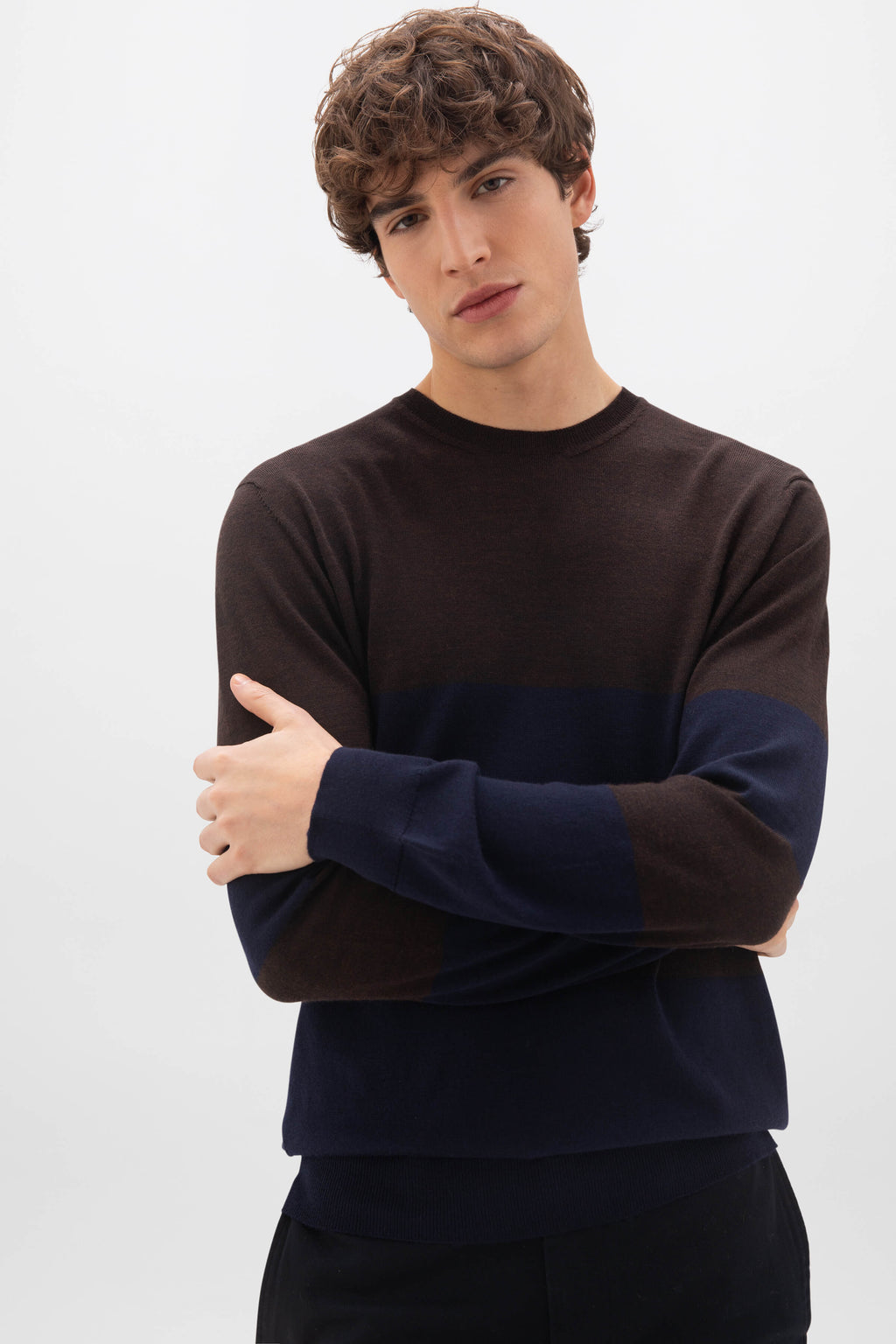 Johnstons of Elgin - Colour Block Merino Dark Brown Jumper