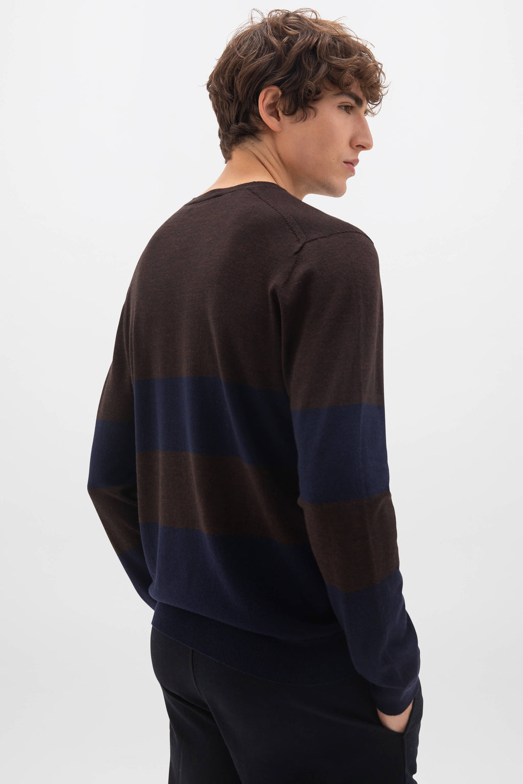 Johnstons of Elgin - Colour Block Merino Dark Brown Jumper