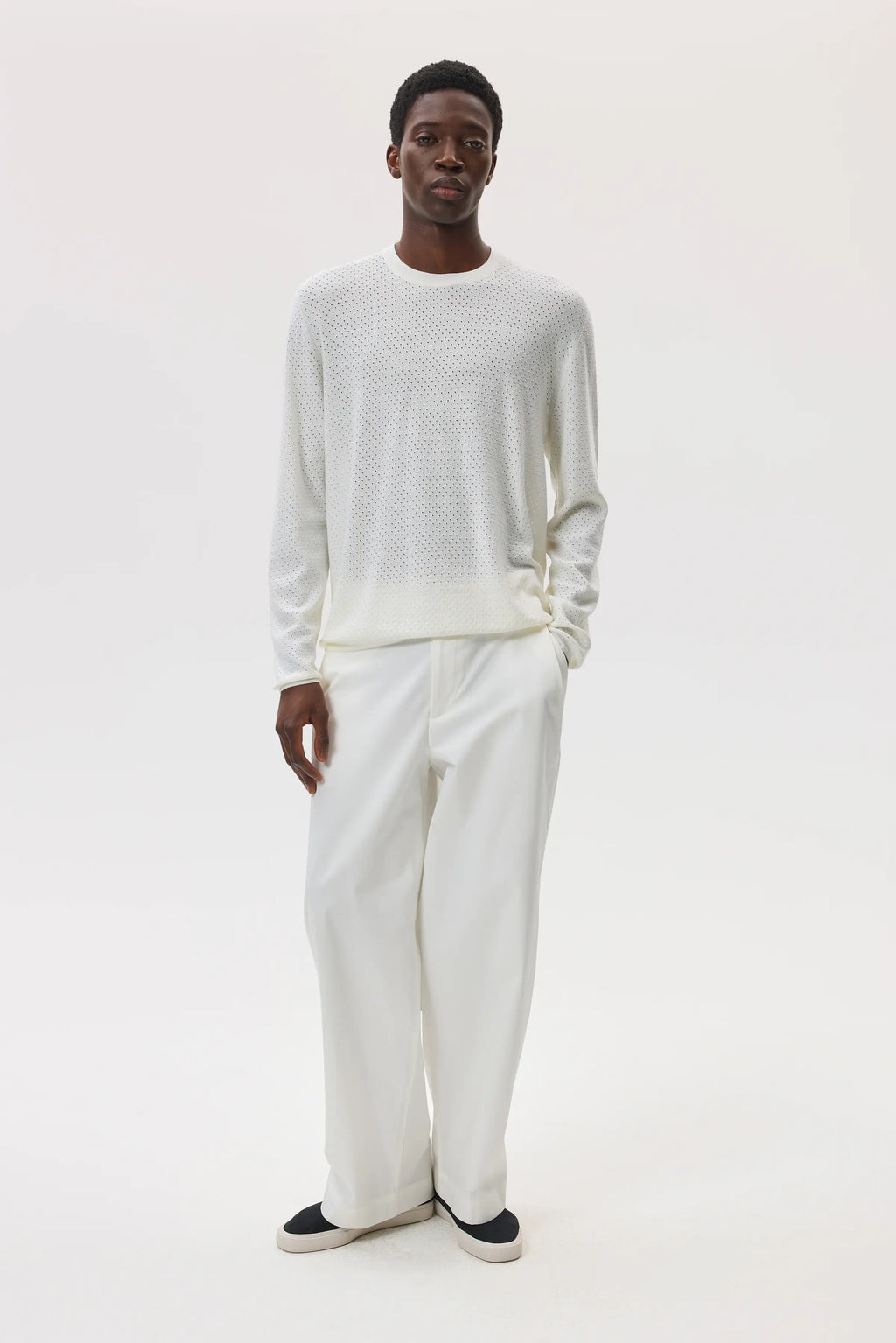 Johnstons of Elgin - Superfine Merino Mesh White Crew Neck