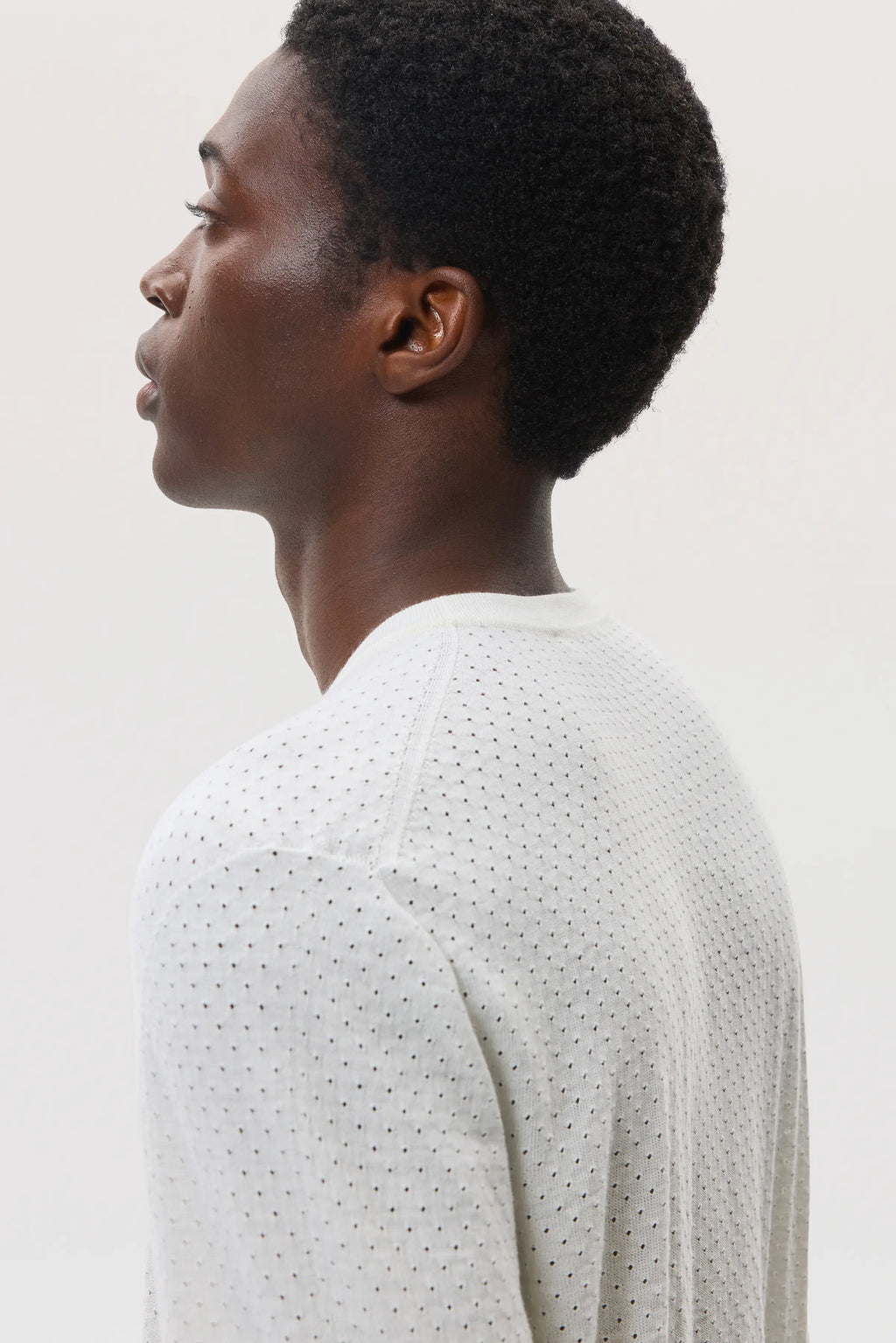 Johnstons of Elgin - Superfine Merino Mesh White Crew Neck