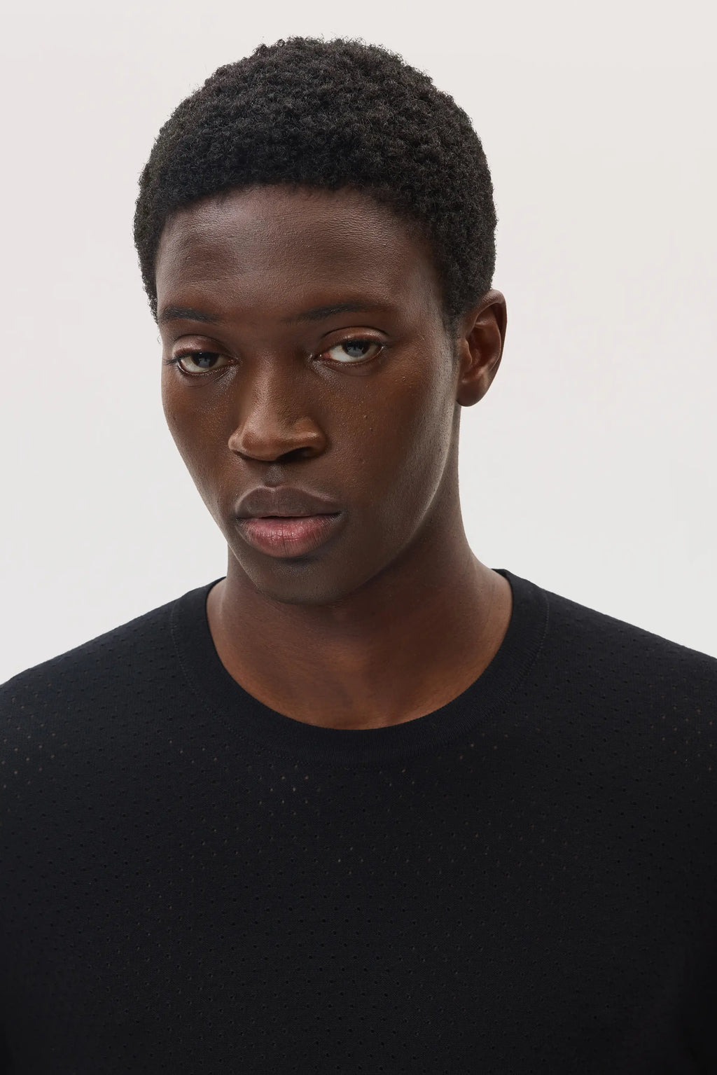 Johnstons of Elgin - Superfine Merino Mesh Black Crew Neck