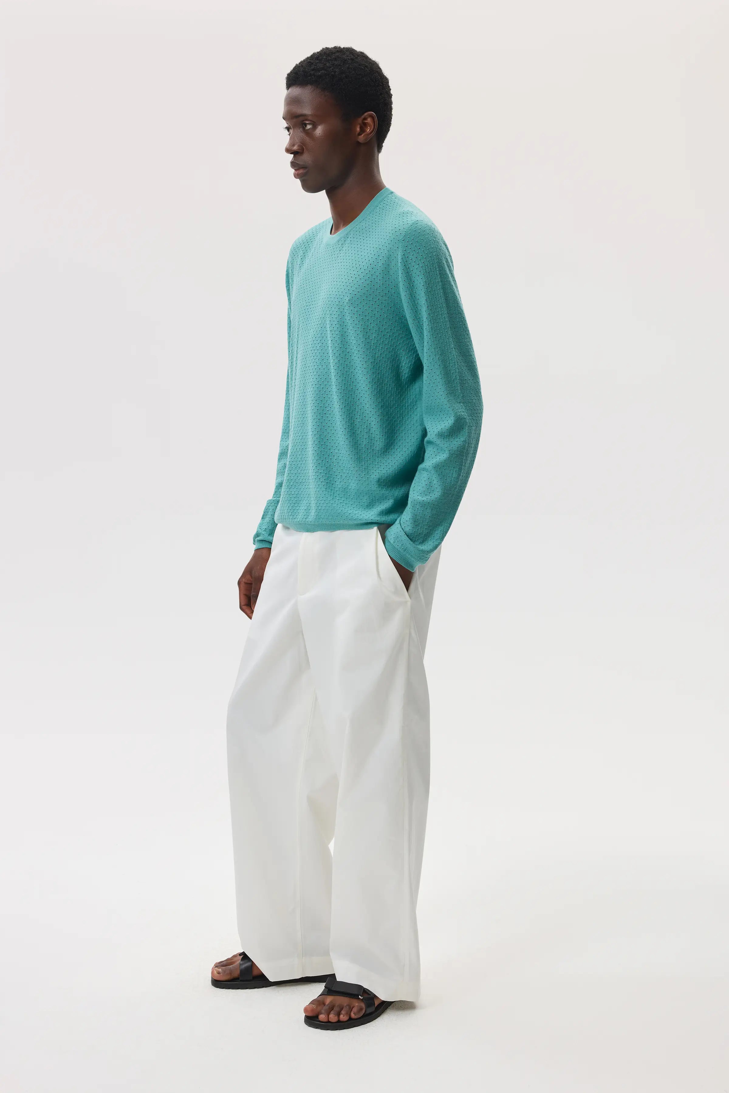 Johnstons of Elgin - Superfine Merino Mesh Green Crew Neck Jumper