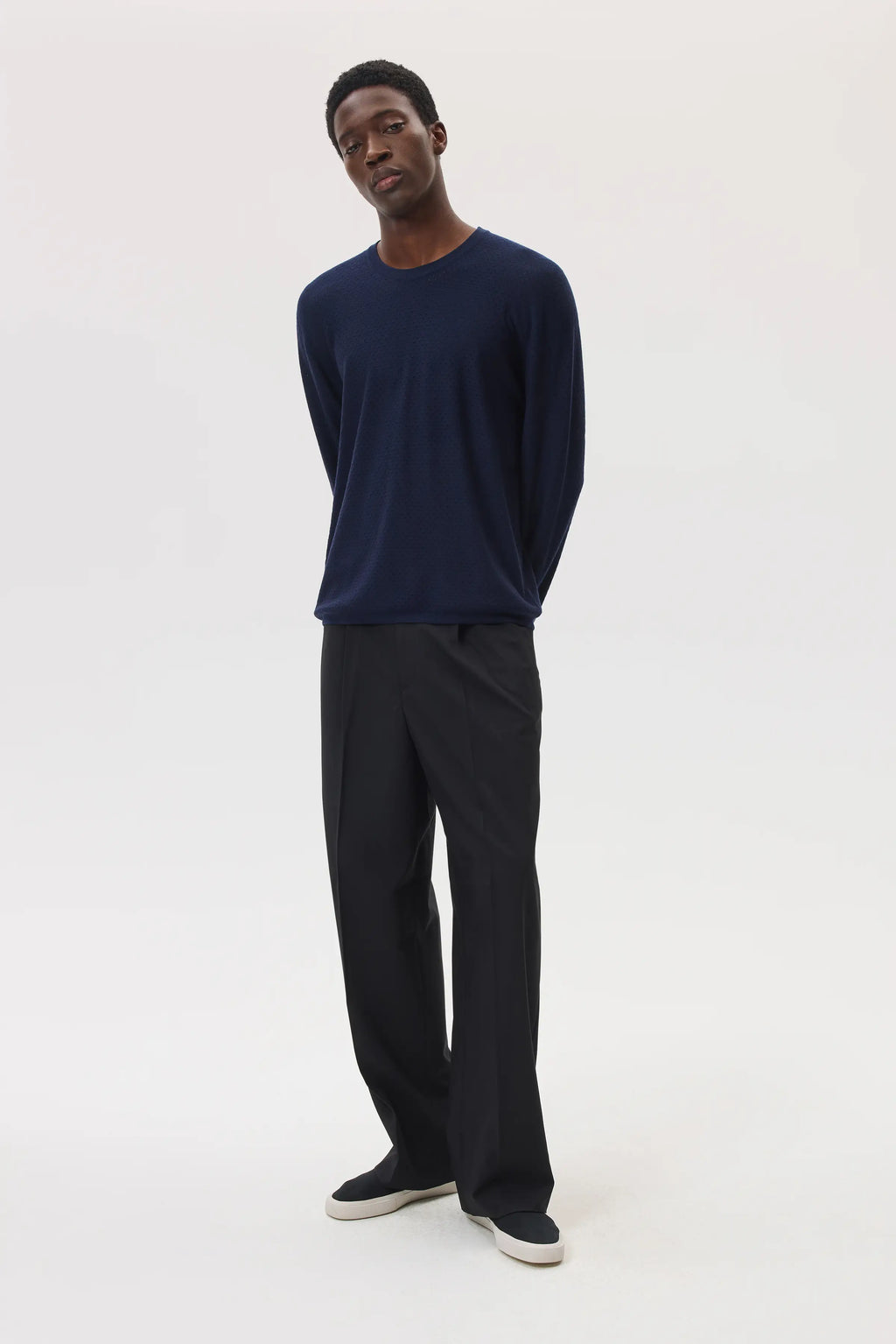 Johnstons of Elgin - Superfine Merino Mesh Dark Navy Crew Neck