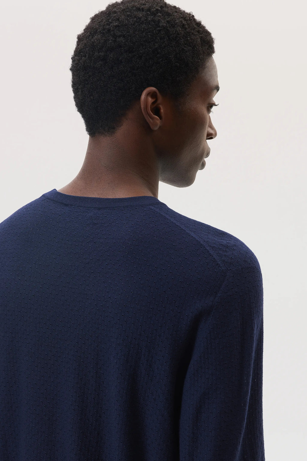 Johnstons of Elgin - Superfine Merino Mesh Dark Navy Crew Neck