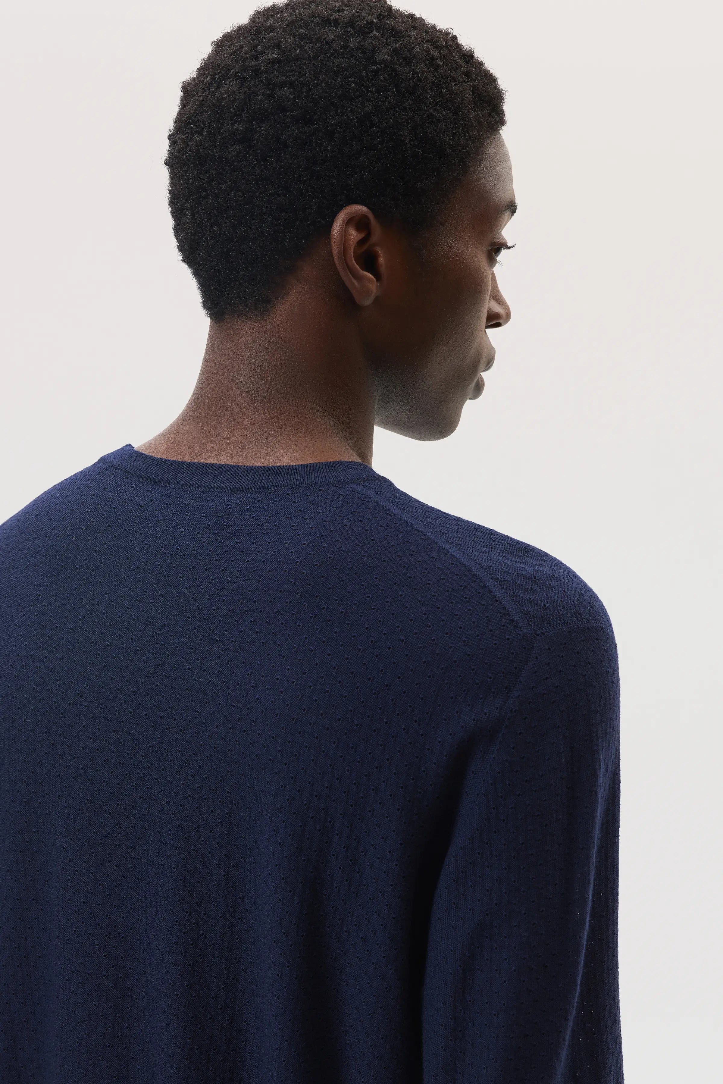 Johnstons of Elgin - Superfine Merino Mesh Dark Navy Crew Neck