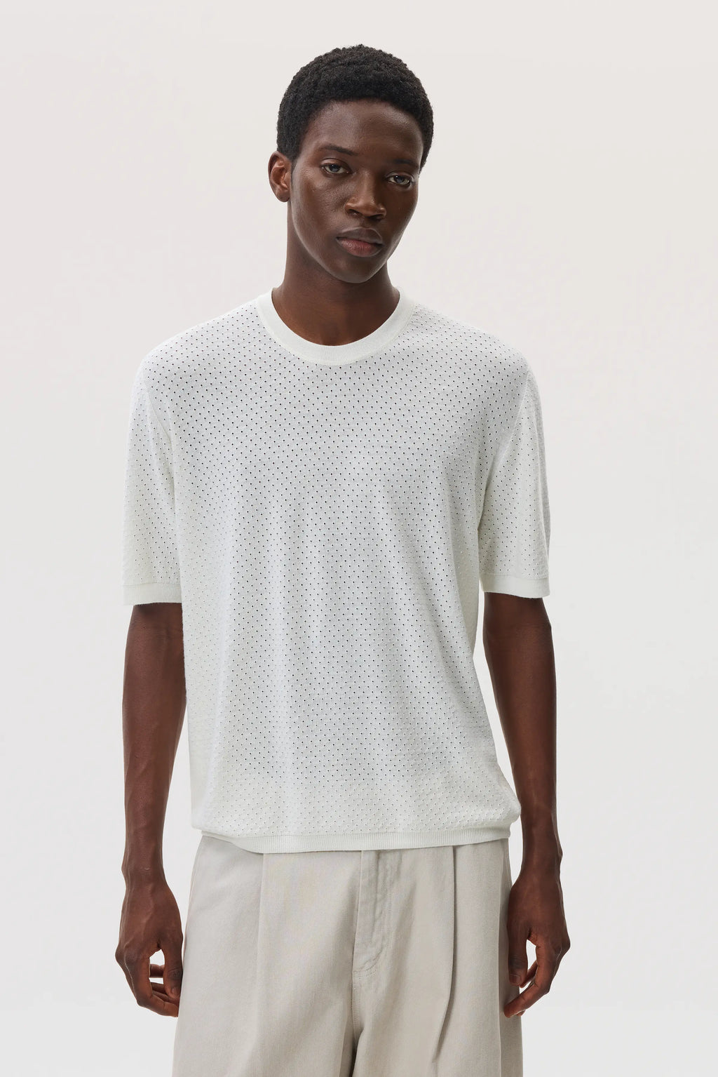 Johnstons of Elgin - Superfine Merino Mesh White T - Shirt