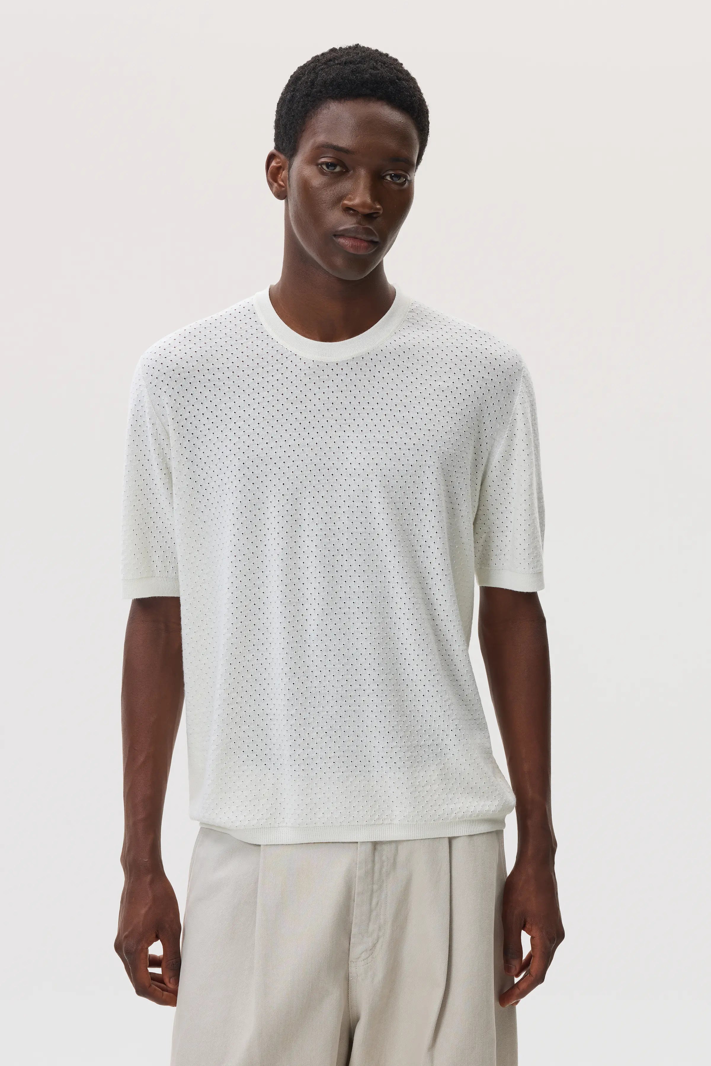 Johnstons of Elgin - Superfine Merino Mesh White T - Shirt