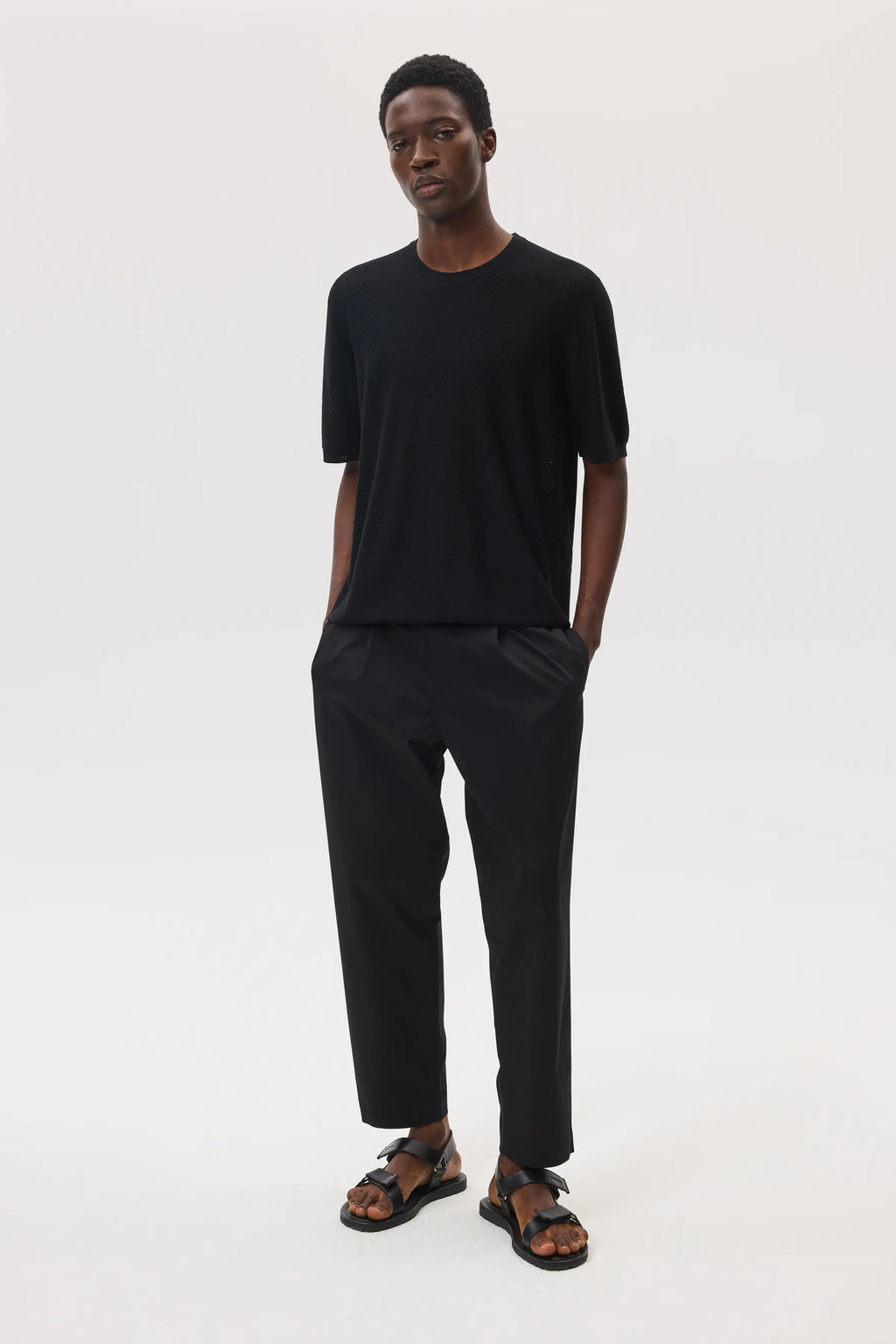 Johnstons of Elgin - Superfine Merino Mesh Black T - Shirt