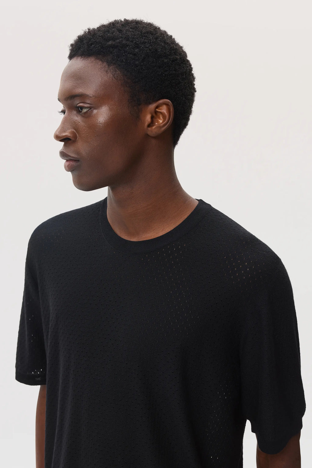 Johnstons of Elgin - Superfine Merino Mesh Black T - Shirt