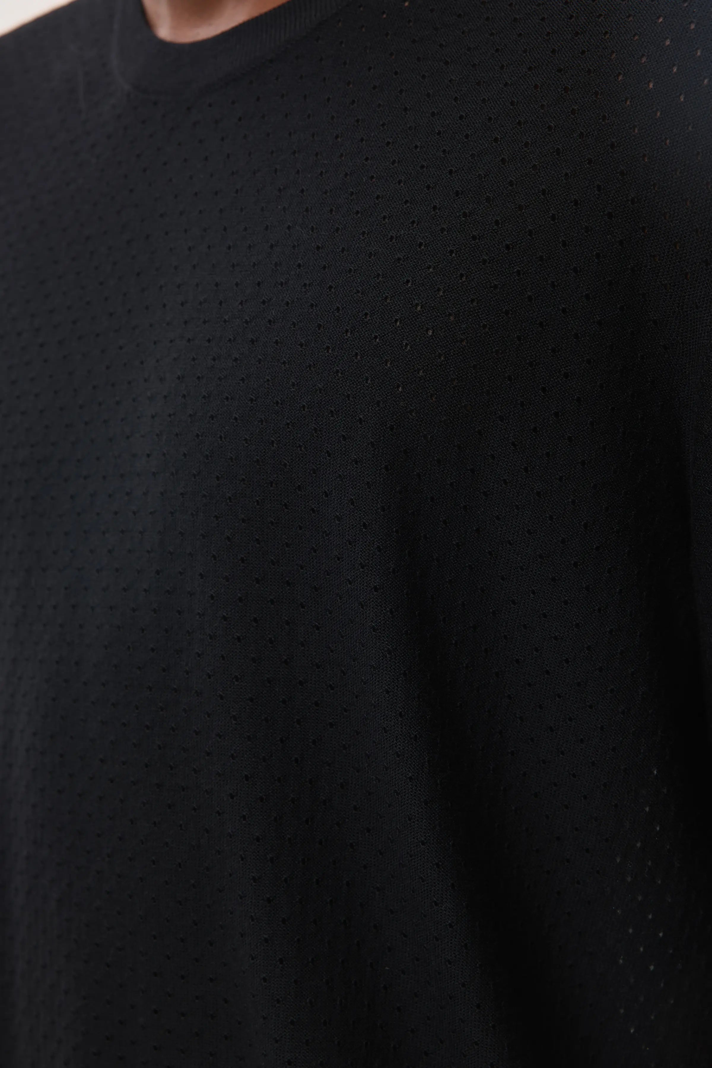 Johnstons of Elgin - Superfine Merino Mesh Black T - Shirt