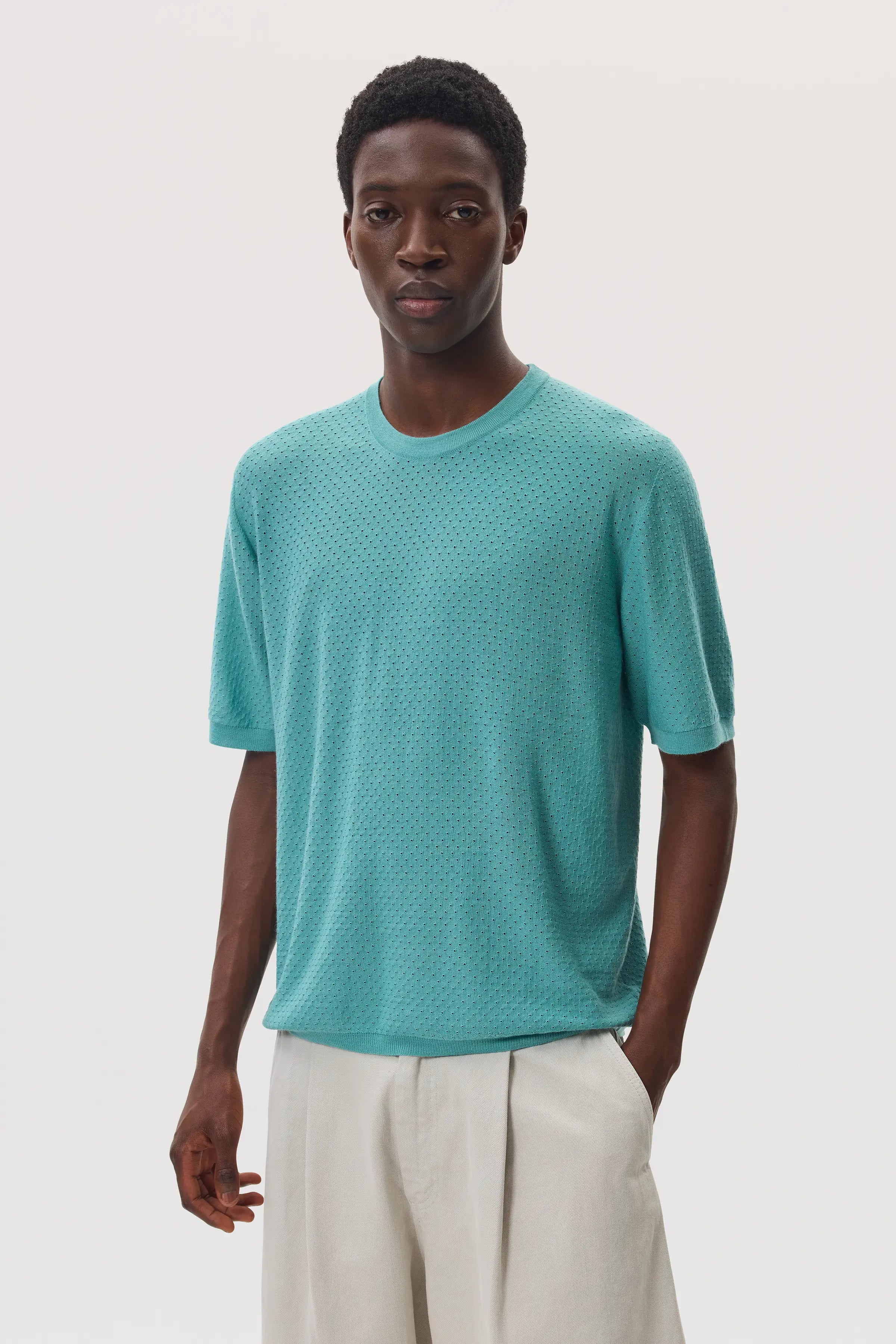 Johnstons of Elgin - Superfine Merino Mesh Green T - Shirt