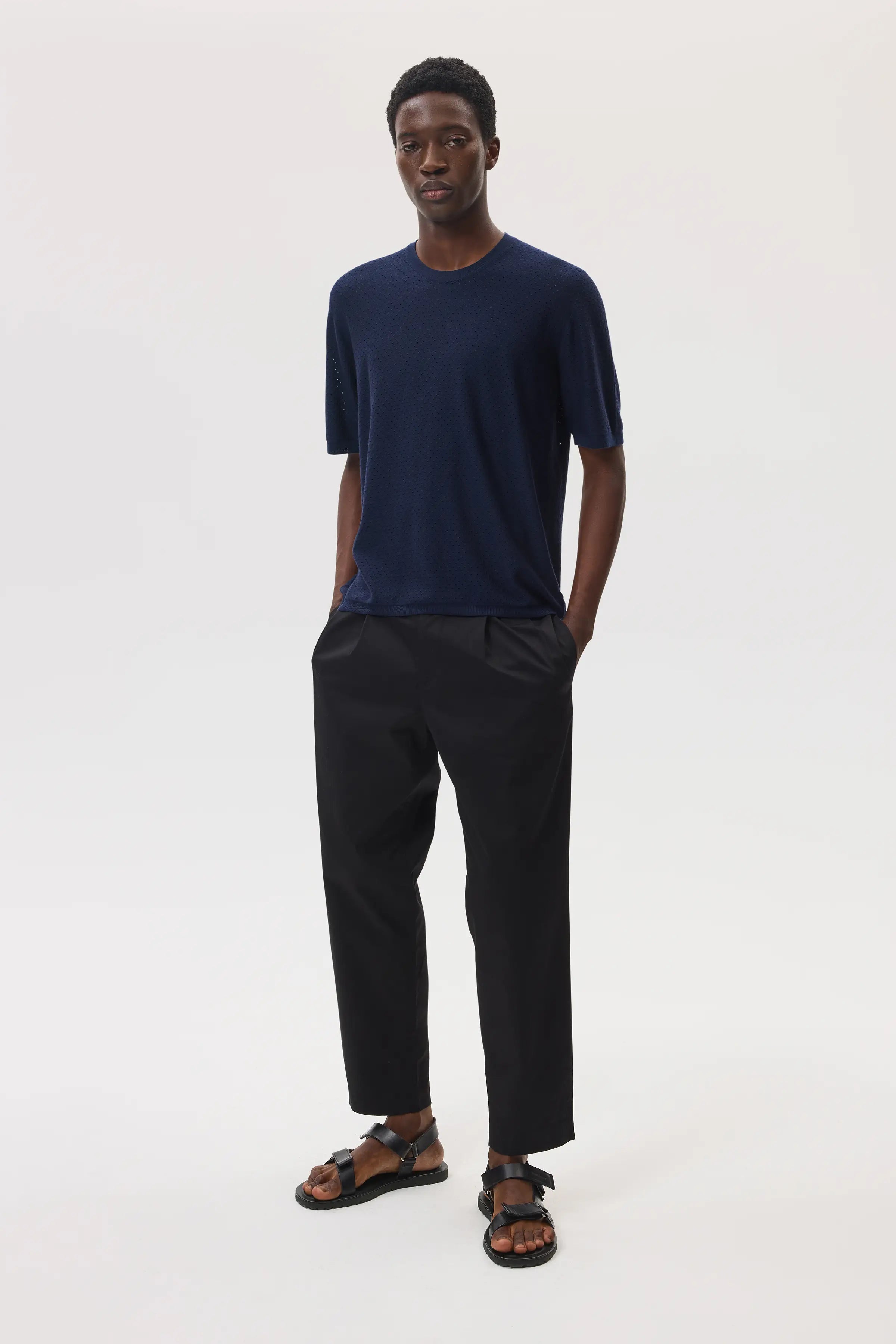 Johnstons of Elgin - Superfine Merino Mesh Dark Navy T - Shirt