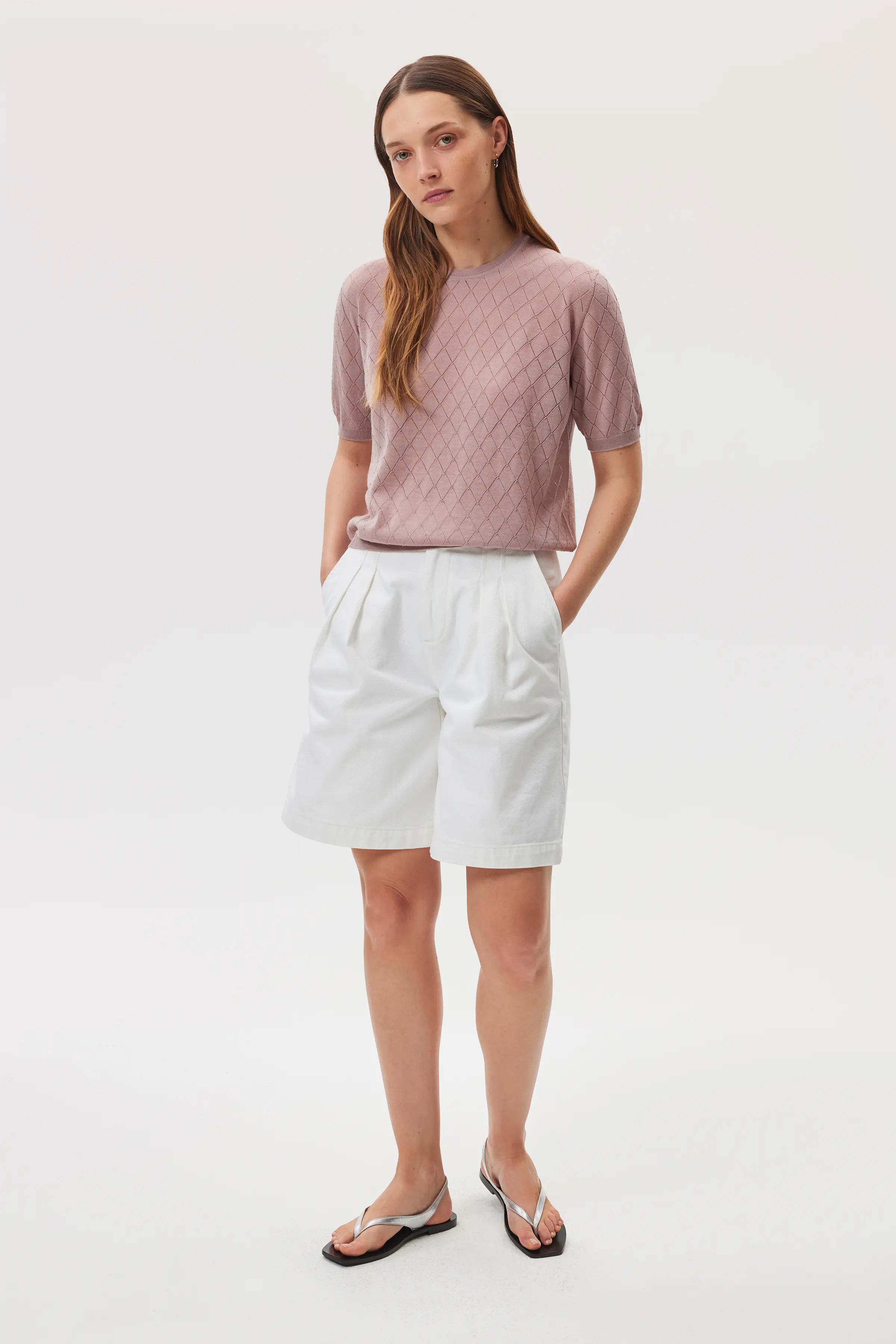 Johnstons of Elgin - Superfine Merino Pointelle Argyle T - Shirt