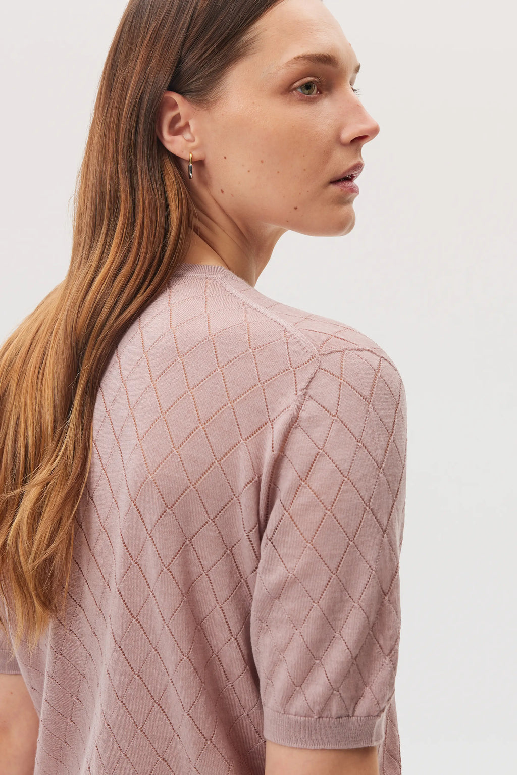 Johnstons of Elgin - Superfine Merino Pointelle Argyle T - Shirt