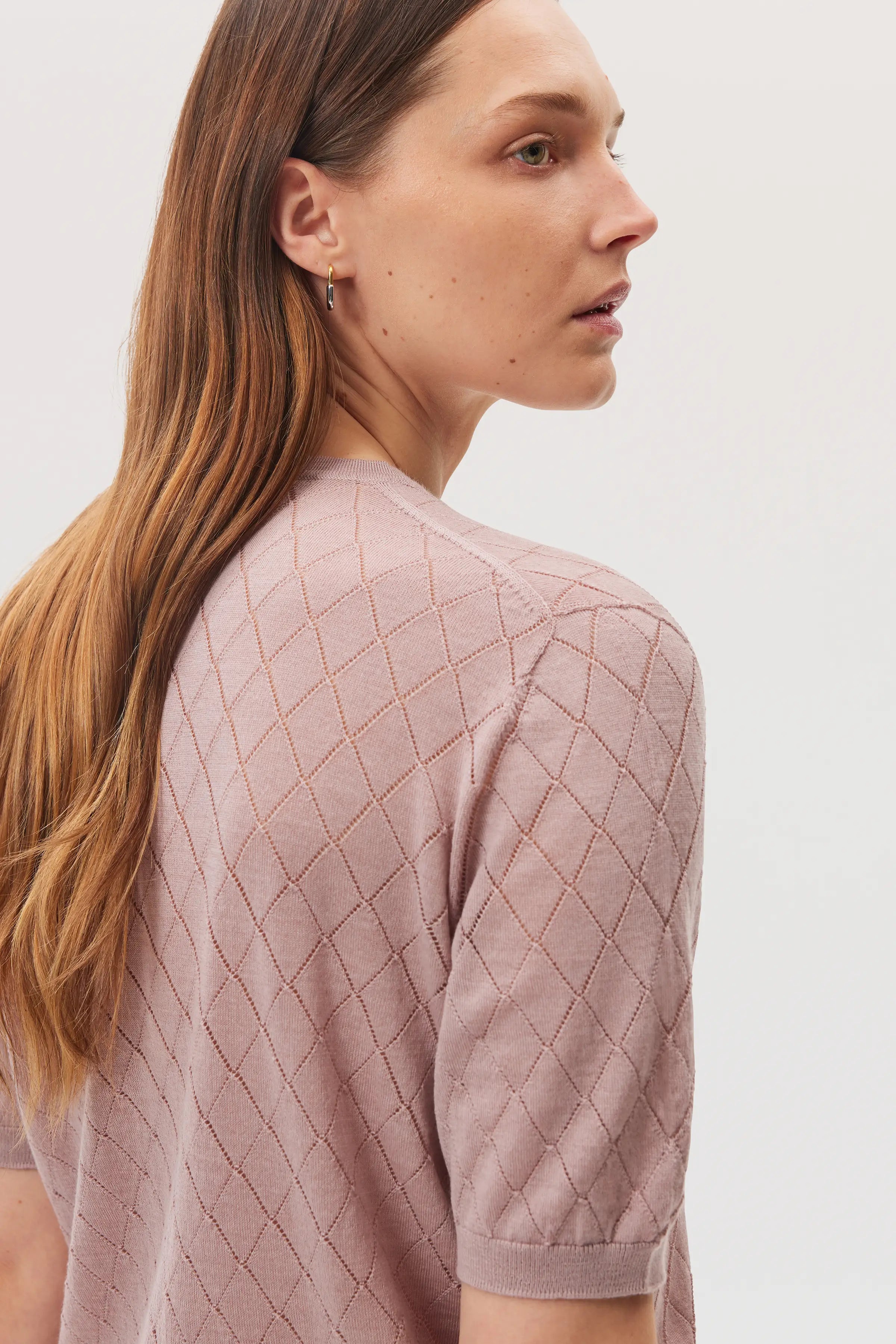 Johnstons of Elgin - Superfine Merino Pointelle Argyle T - Shirt