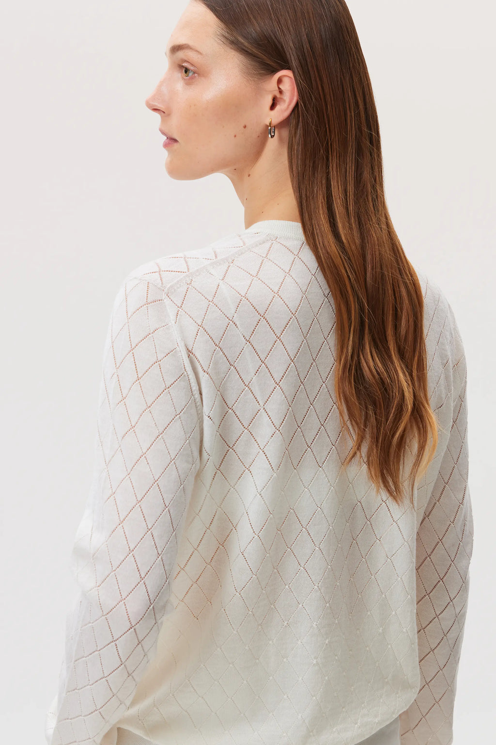 Johnstons of Elgin - Superfine Merino Pointelle Argyle White Cardigan