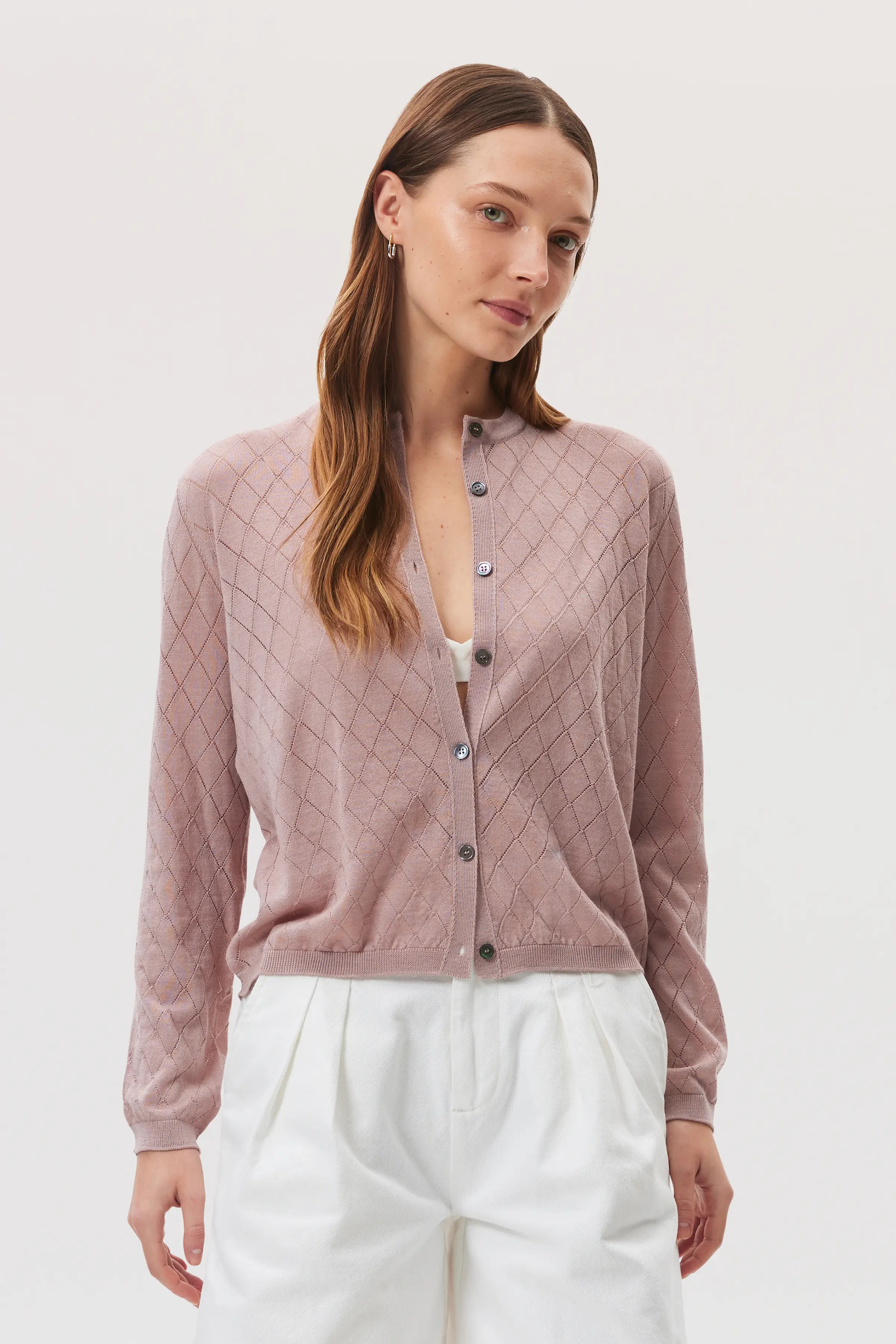 Johnstons of Elgin - Superfine Merino Pointelle Argyle Cardigan