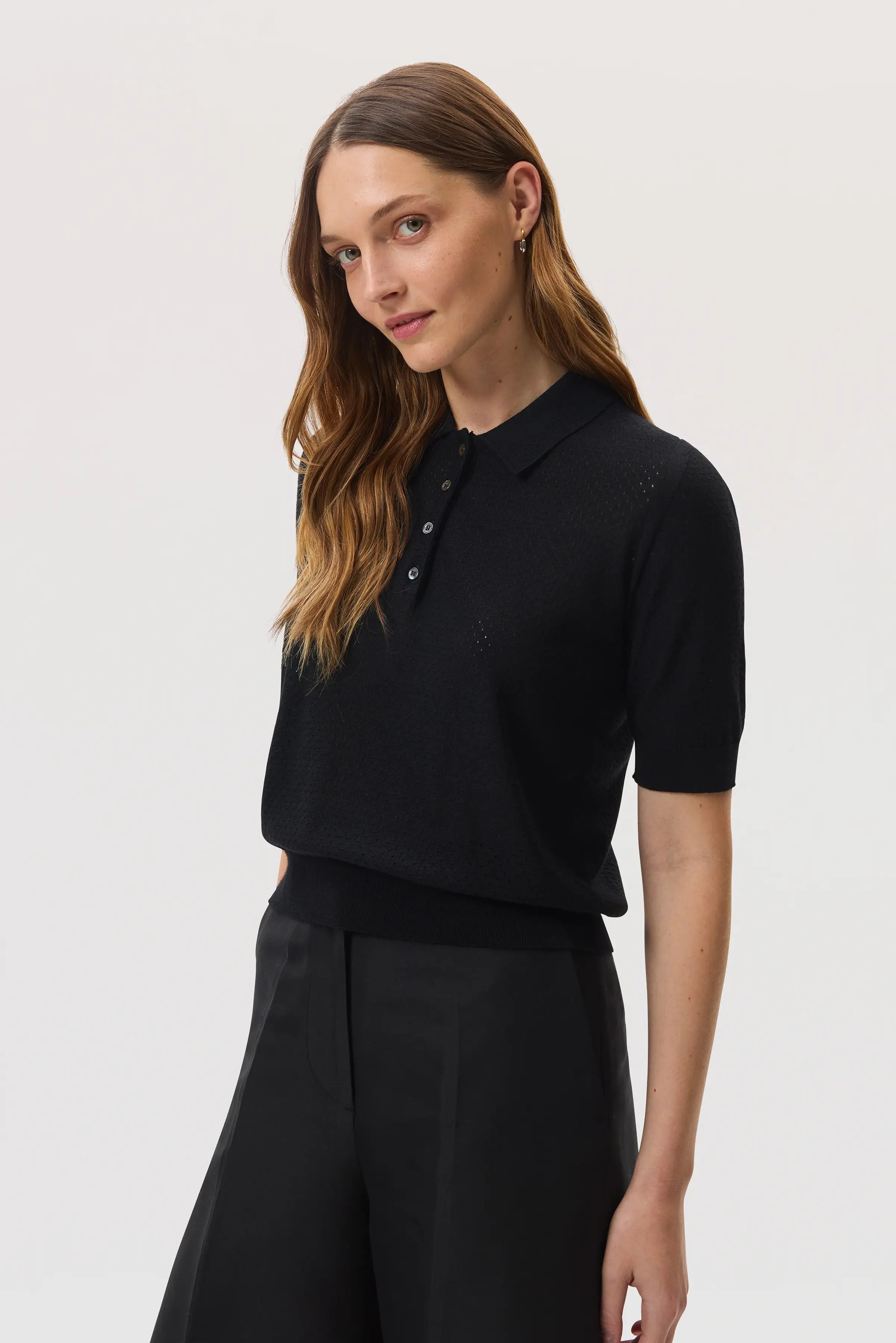 Johnstons of Elgin - Superfine Merino Pointelle Argyle Polo Shirt