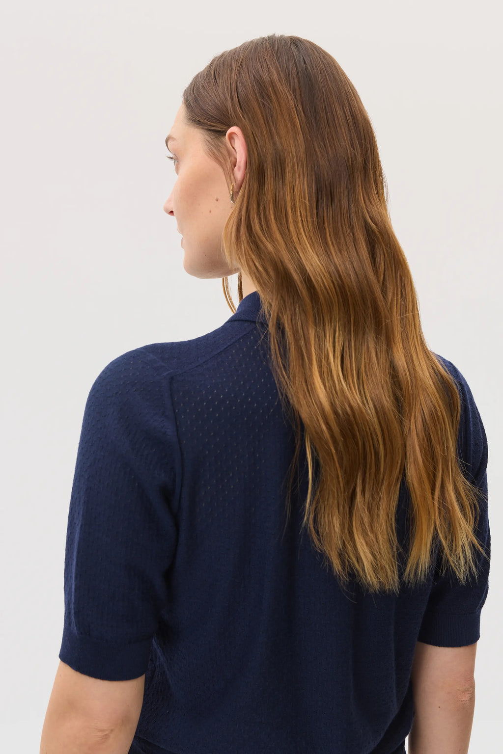 Johnstons of Elgin - Superfine Merino Dark Navy Pointelle Argyle Polo Shirt