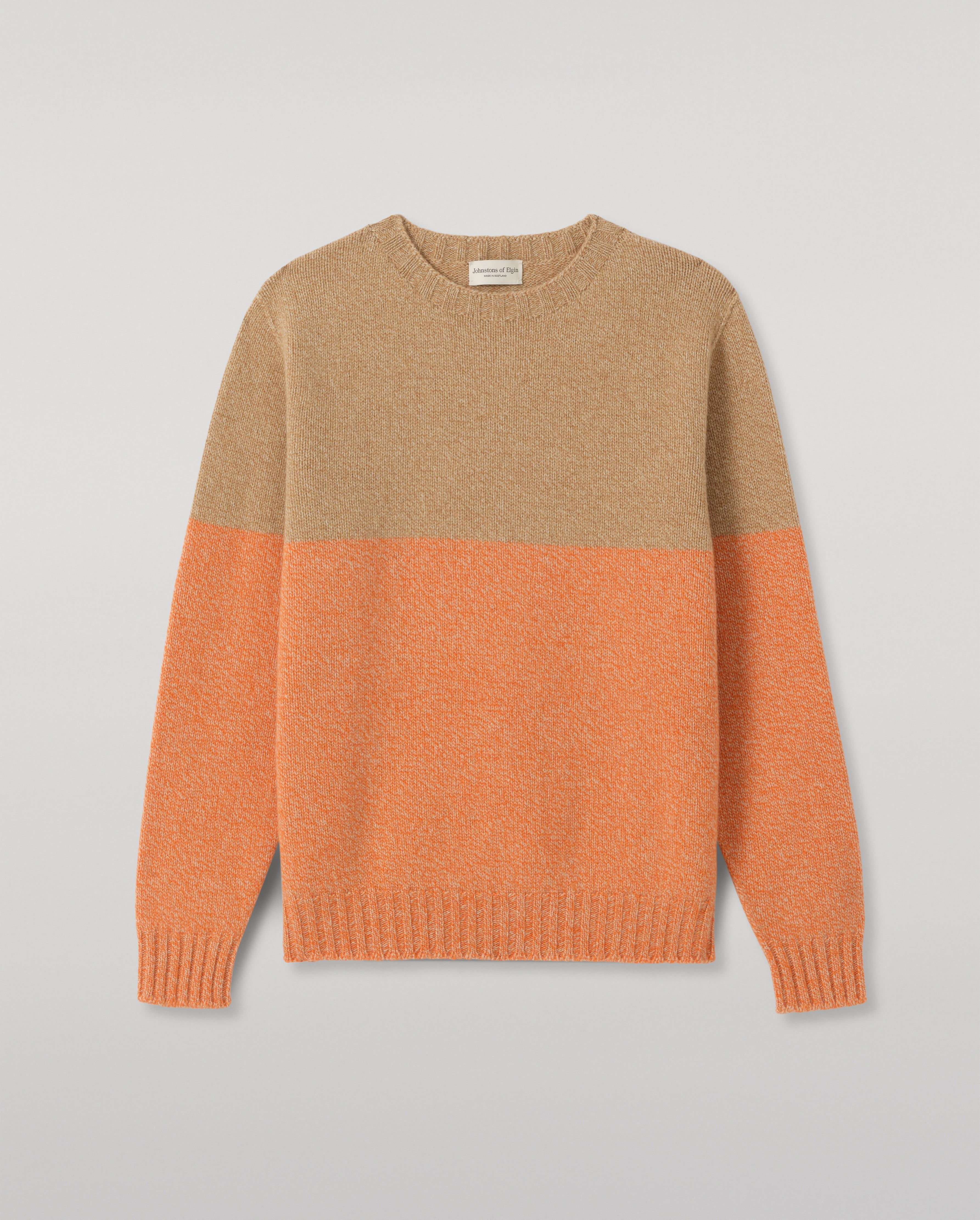 Johnstons of Elgin - Ogilvie Colour Block Orange Lambswool Jumper