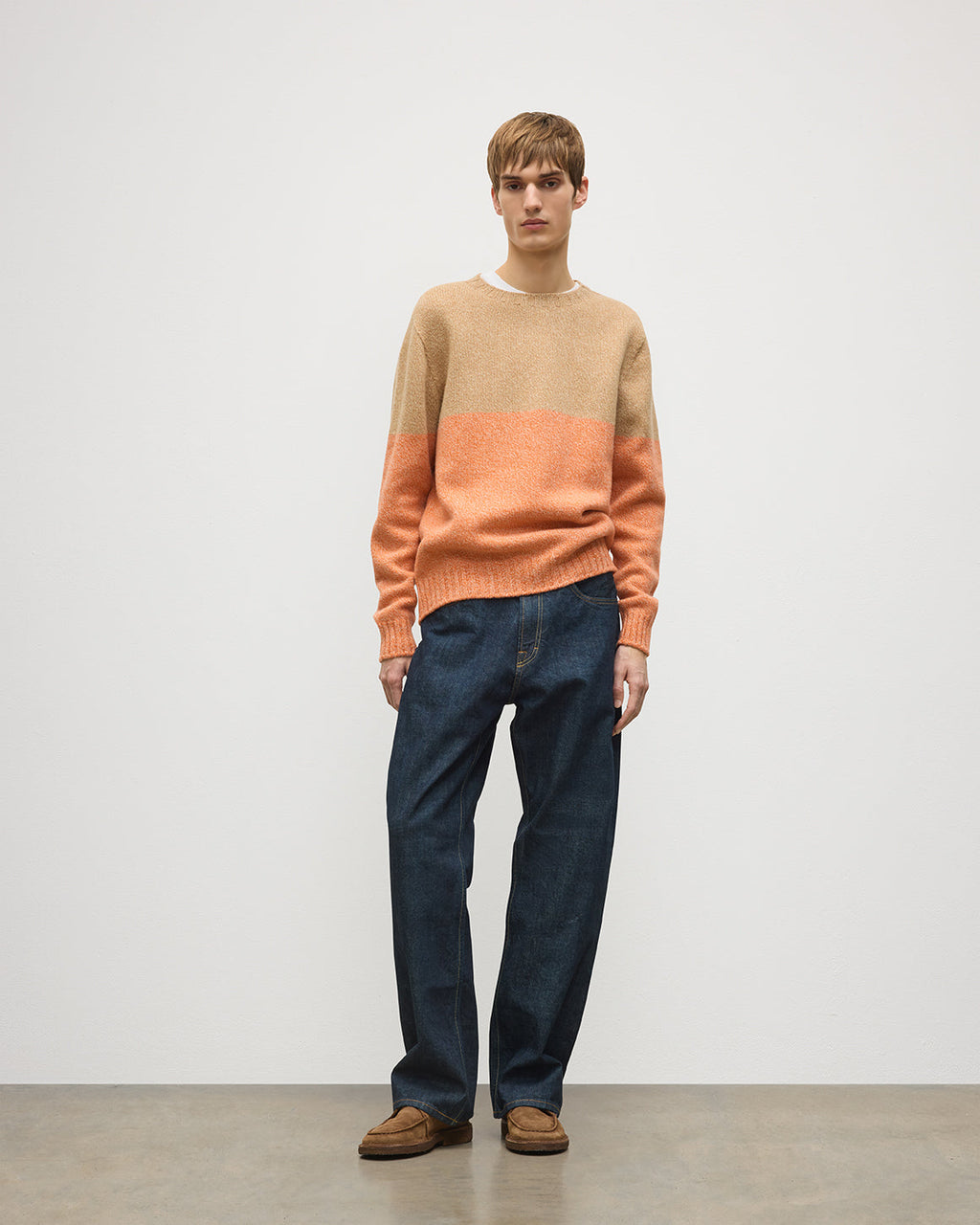 Johnstons of Elgin - Ogilvie Colour Block Orange Lambswool Jumper