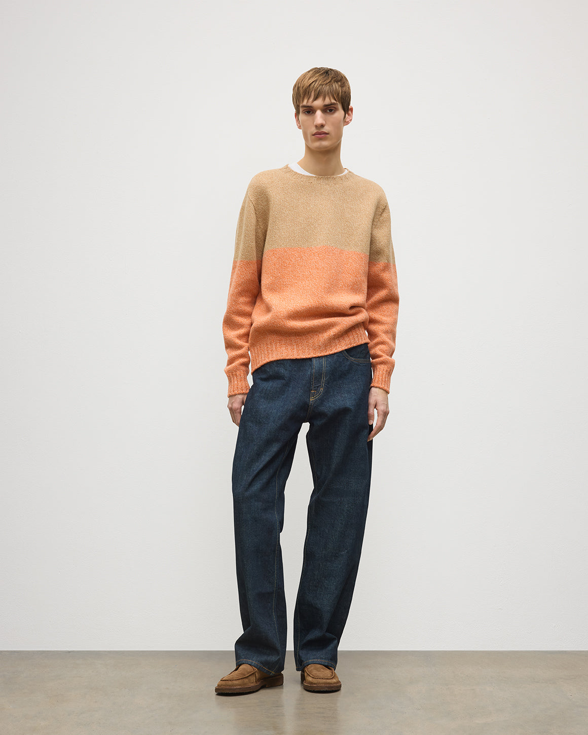 Johnstons of Elgin - Ogilvie Colour Block Orange Lambswool Jumper
