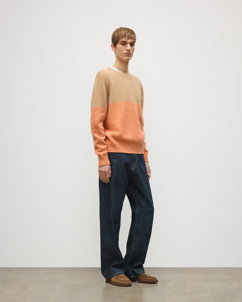 Johnstons of Elgin - Ogilvie Colour Block Orange Lambswool Jumper