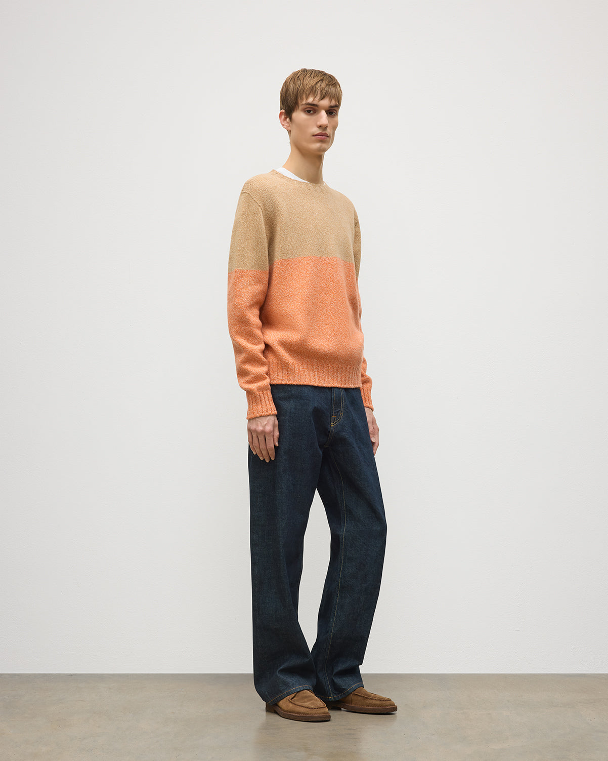 Johnstons of Elgin - Ogilvie Colour Block Orange Lambswool Jumper