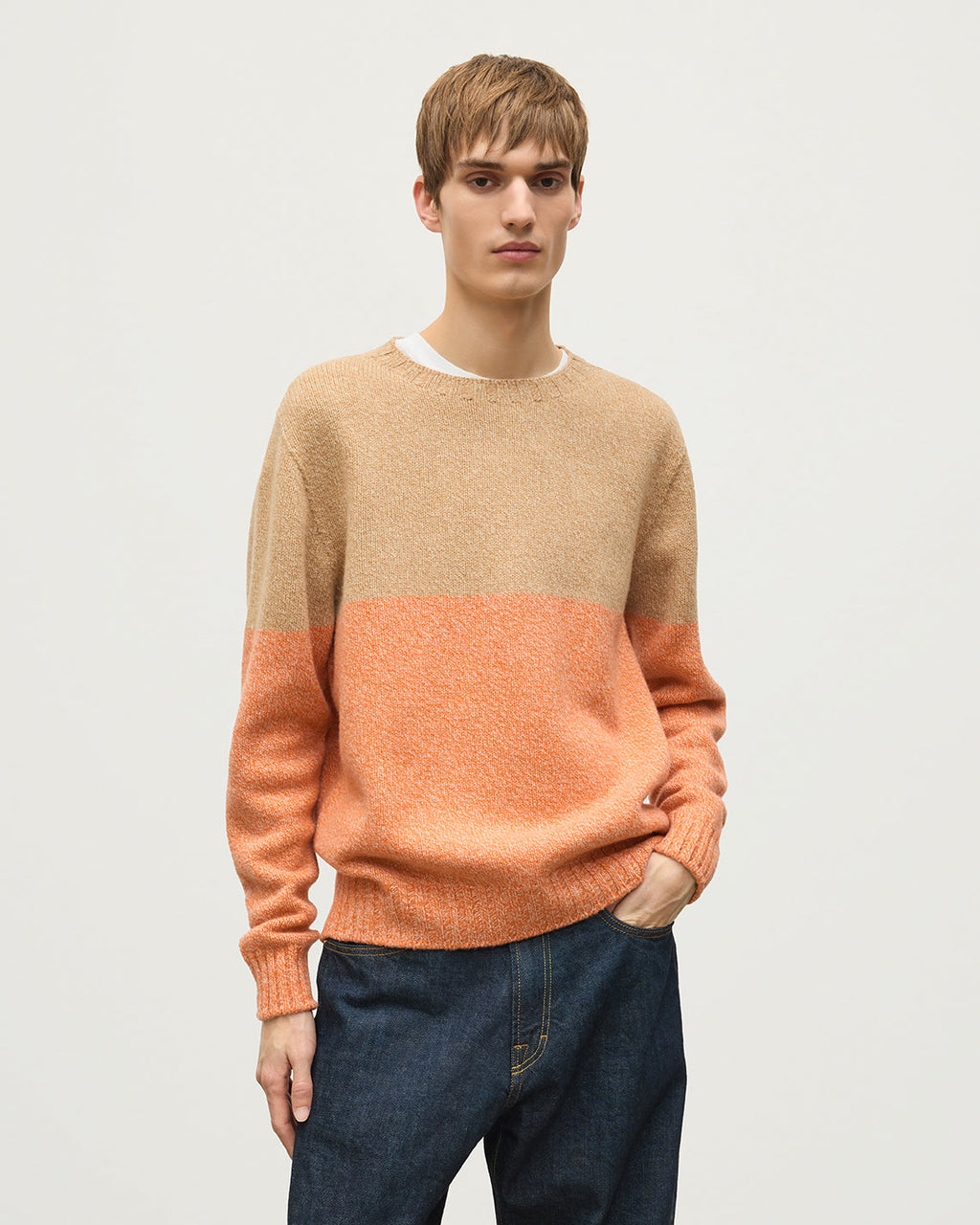 Johnstons of Elgin - Ogilvie Colour Block Orange Lambswool Jumper