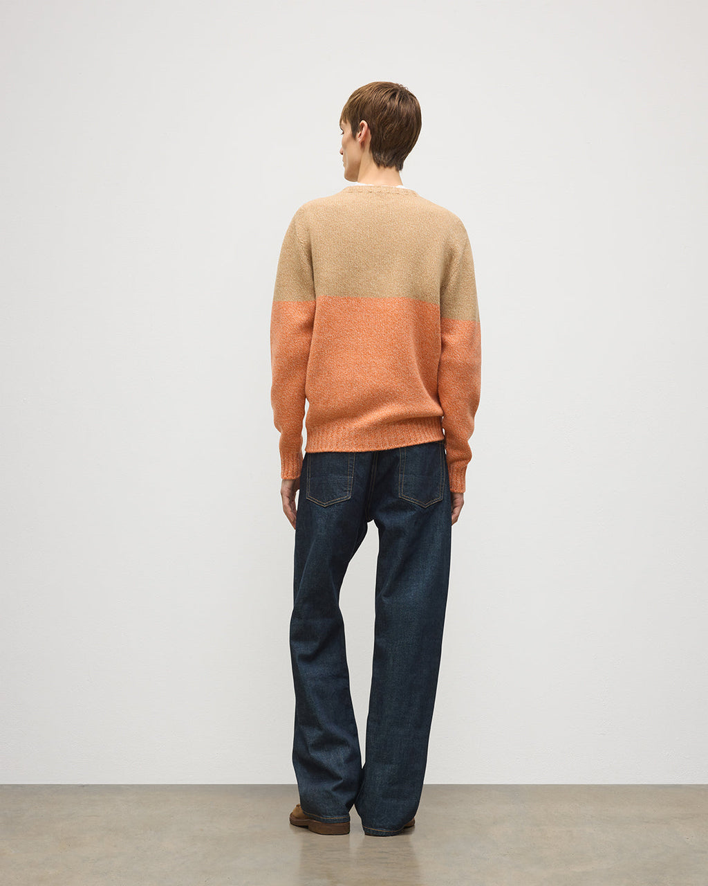 Johnstons of Elgin - Ogilvie Colour Block Orange Lambswool Jumper